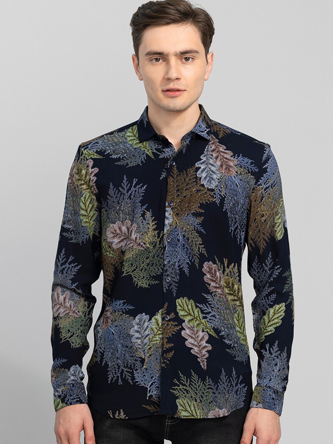 

Snitch Men Slim Fit Floral Printed Casual Shirt, Blue
