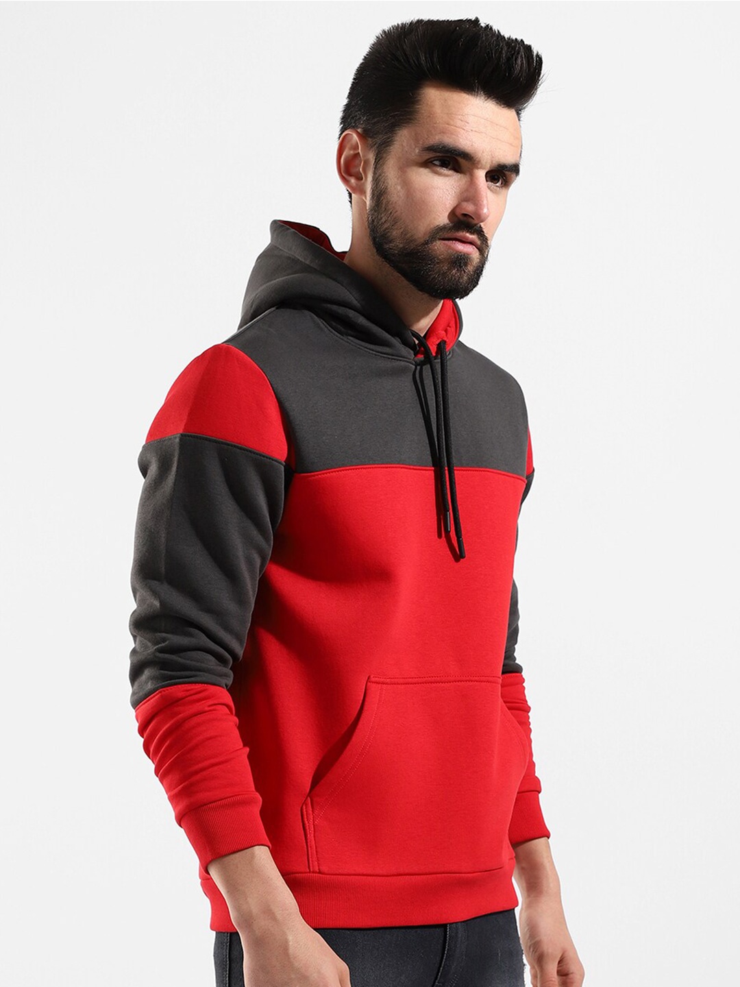 

Campus Sutra Men Red Colourblocked Hooded Cotton Sweatshirt