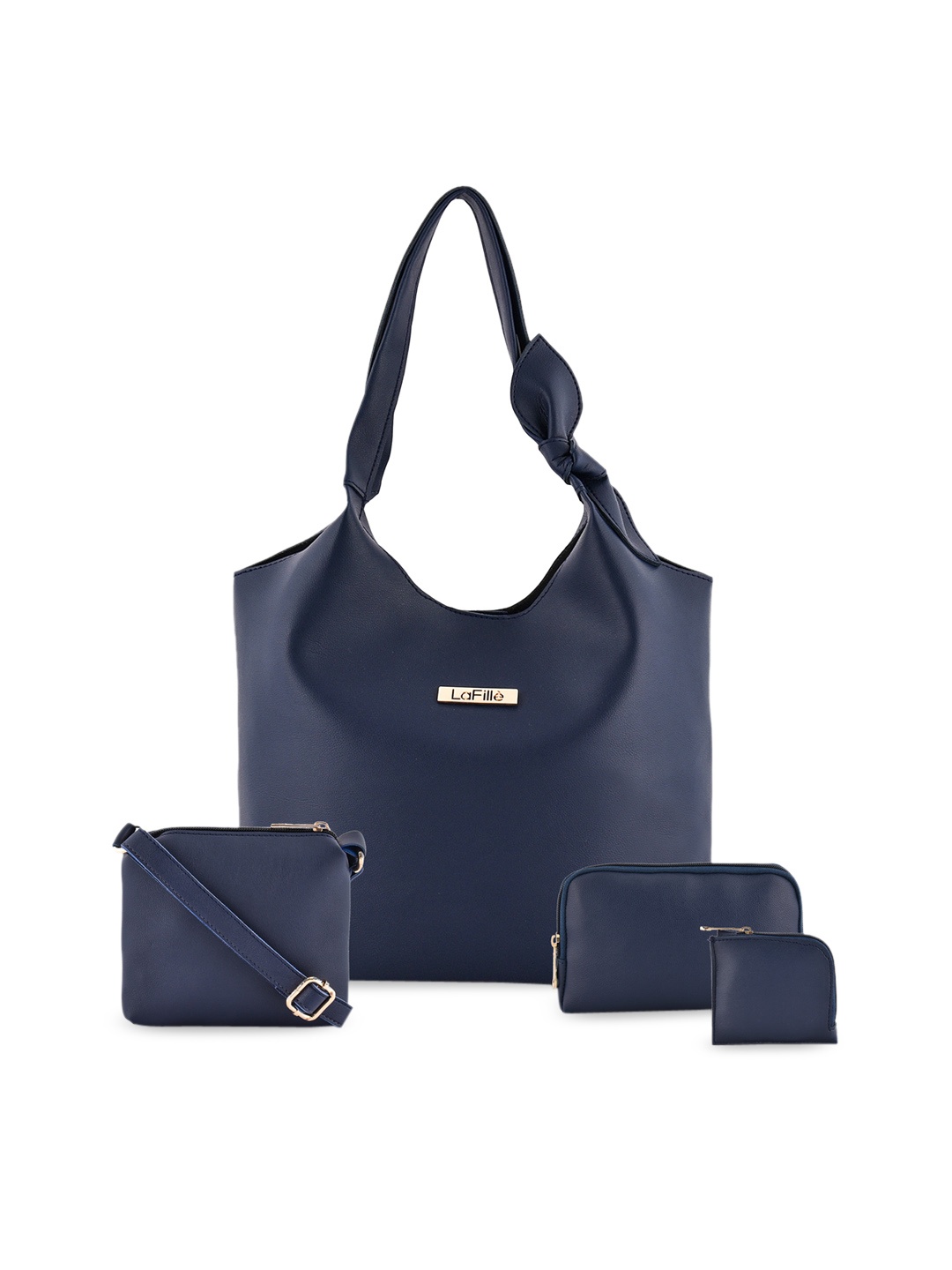 

LaFille Combo 4 Pieces PU Structured Handheld Bag Set Handbags, Navy blue