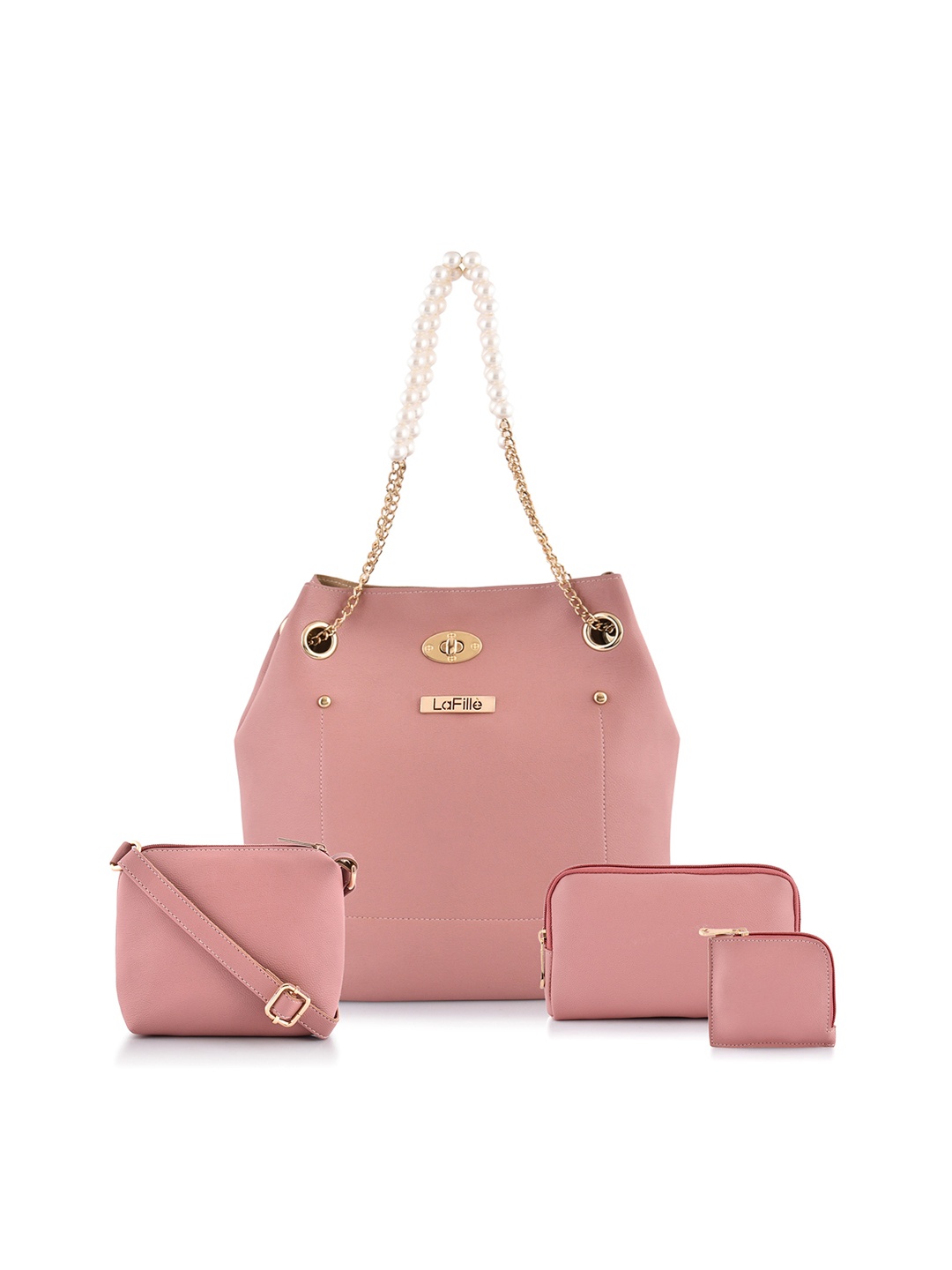 

LaFille Women Pink Pack of 4 PU Structured Shoulder Bag with Pouches