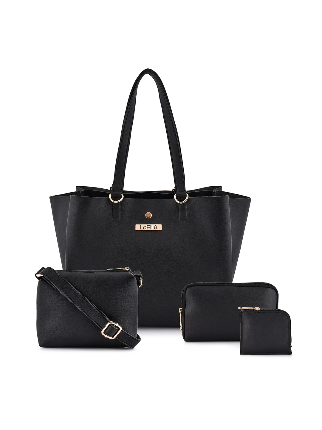 

LaFille Women Black Combo 4 Pieces PU Structured Shoulder Bag