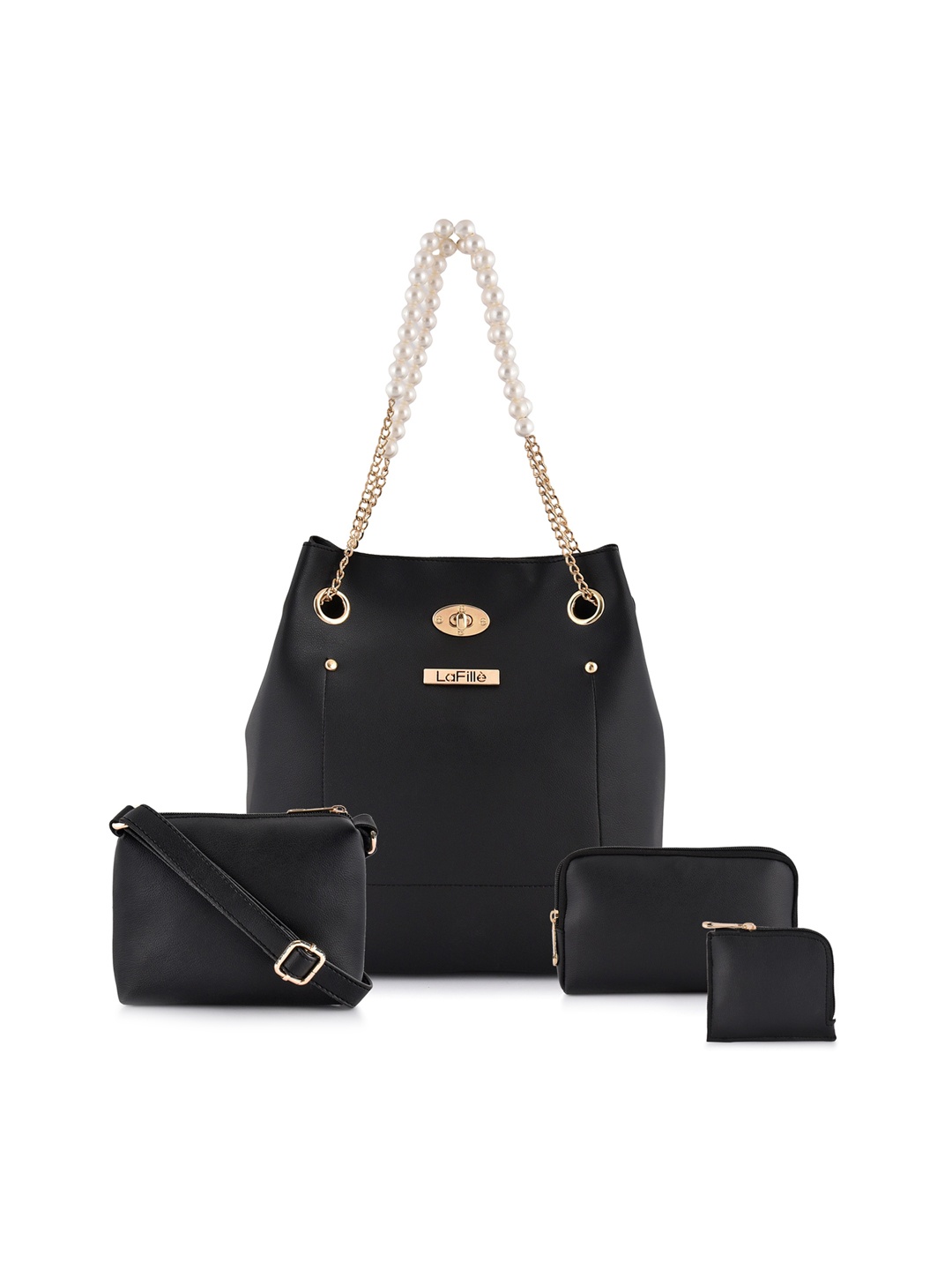 

LaFille Women Black Combo 4 Pieces PU Structured Hobo Bag Set