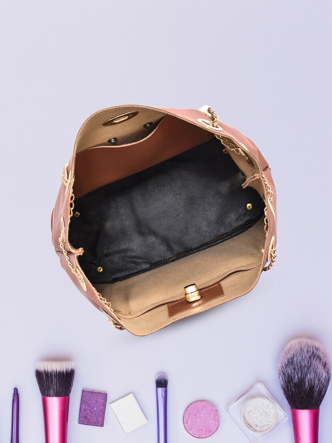 

LaFille Tan Pack of 4 PU Structured Shoulder Bag with Pouches