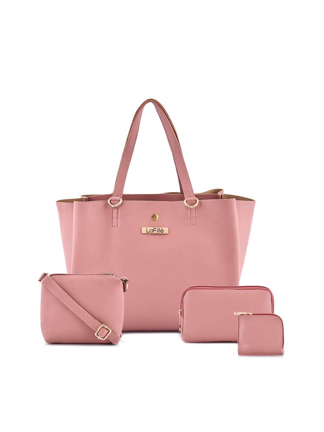 

LaFille Pack of 4 PU Structured Shoulder Bag with Pouches Handbag, Pink