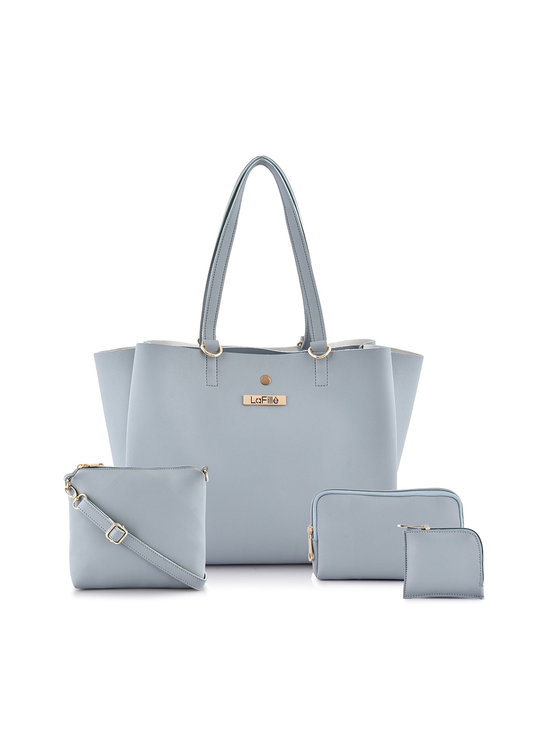 

LaFille Turquoise Blue Pack of 4 PU Structured Shoulder Bag with Pouches