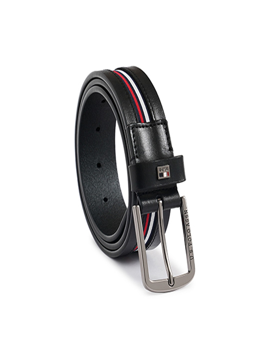 

U S Polo Assn Men Black Striped Reversible Leather Belt