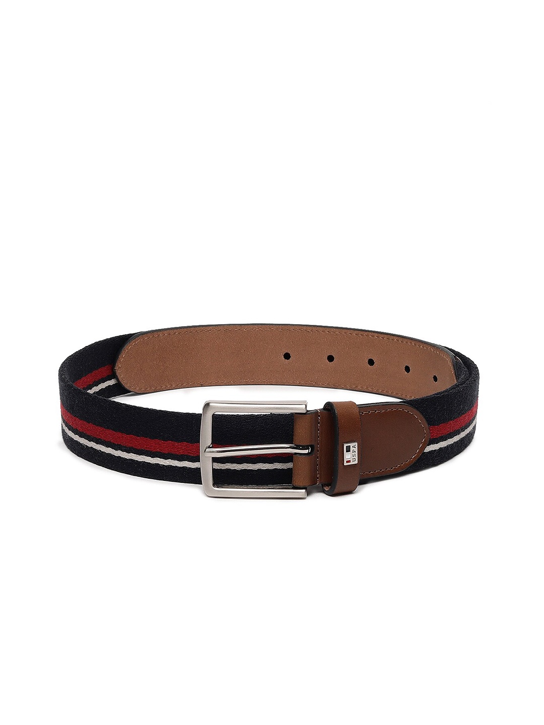 

U S Polo Assn Men Brown Striped Reversible Belt