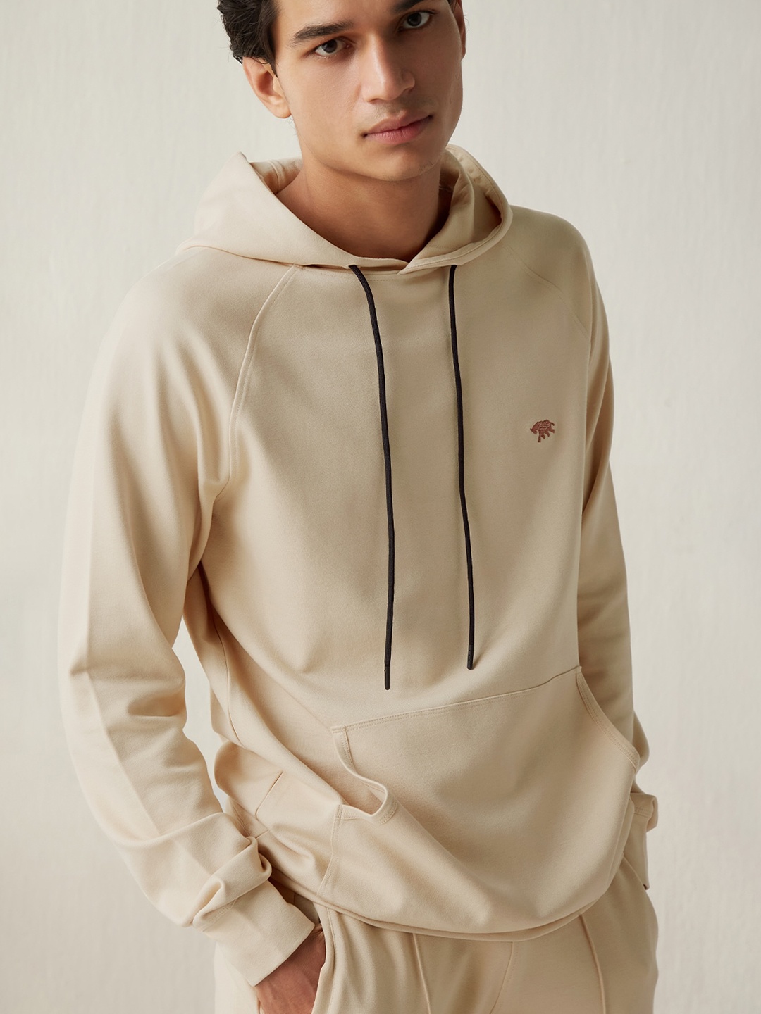 

Andamen Men Beige Cotton Hooded Sweatshirt