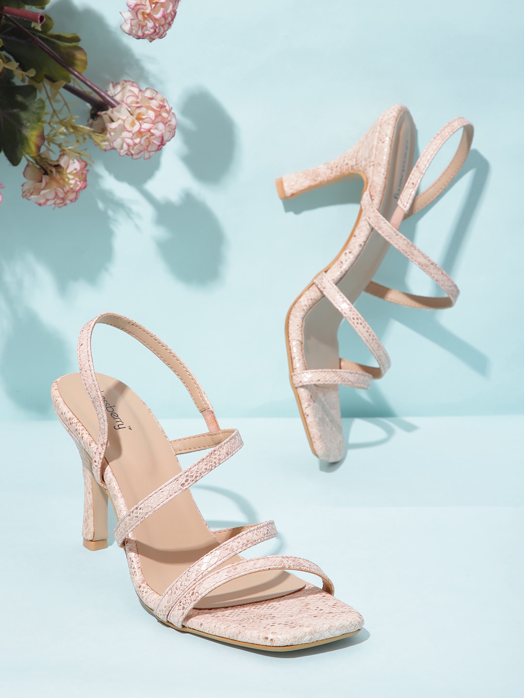 

DressBerry Snake Skin Textured Stiletto Heels, Peach