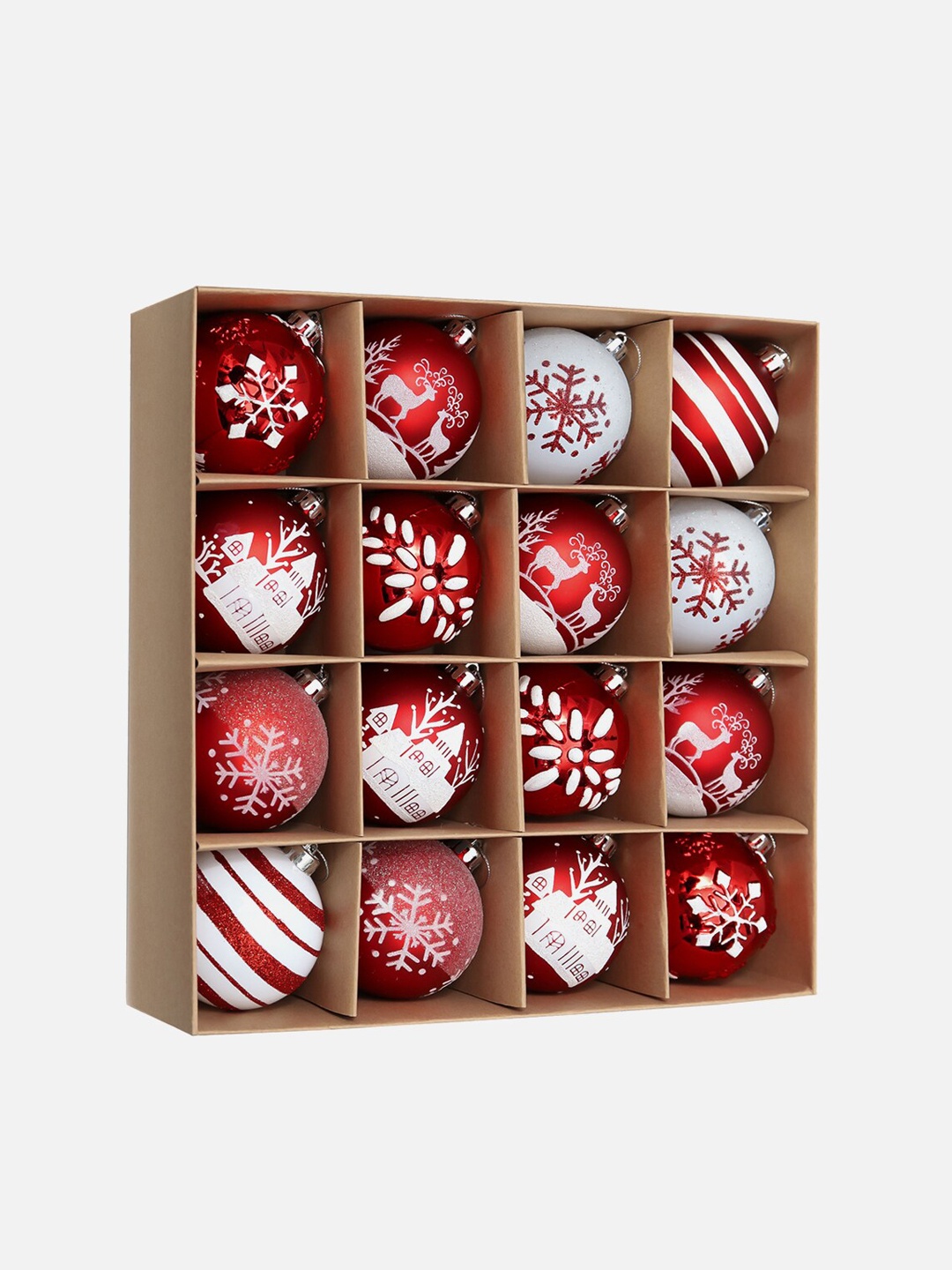 

Little Surprise Box LLP Kids 16 Pcs Red & White Ball XMas Tree Hanging Decoration