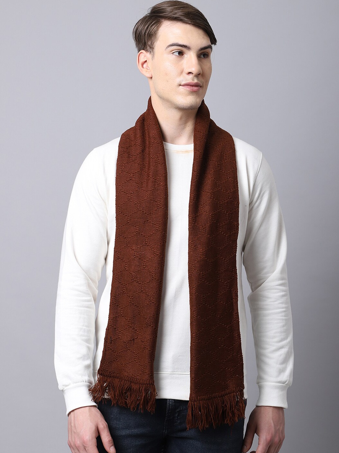 

ELLIS Men Brown Woven-Design Acrylic Muffler