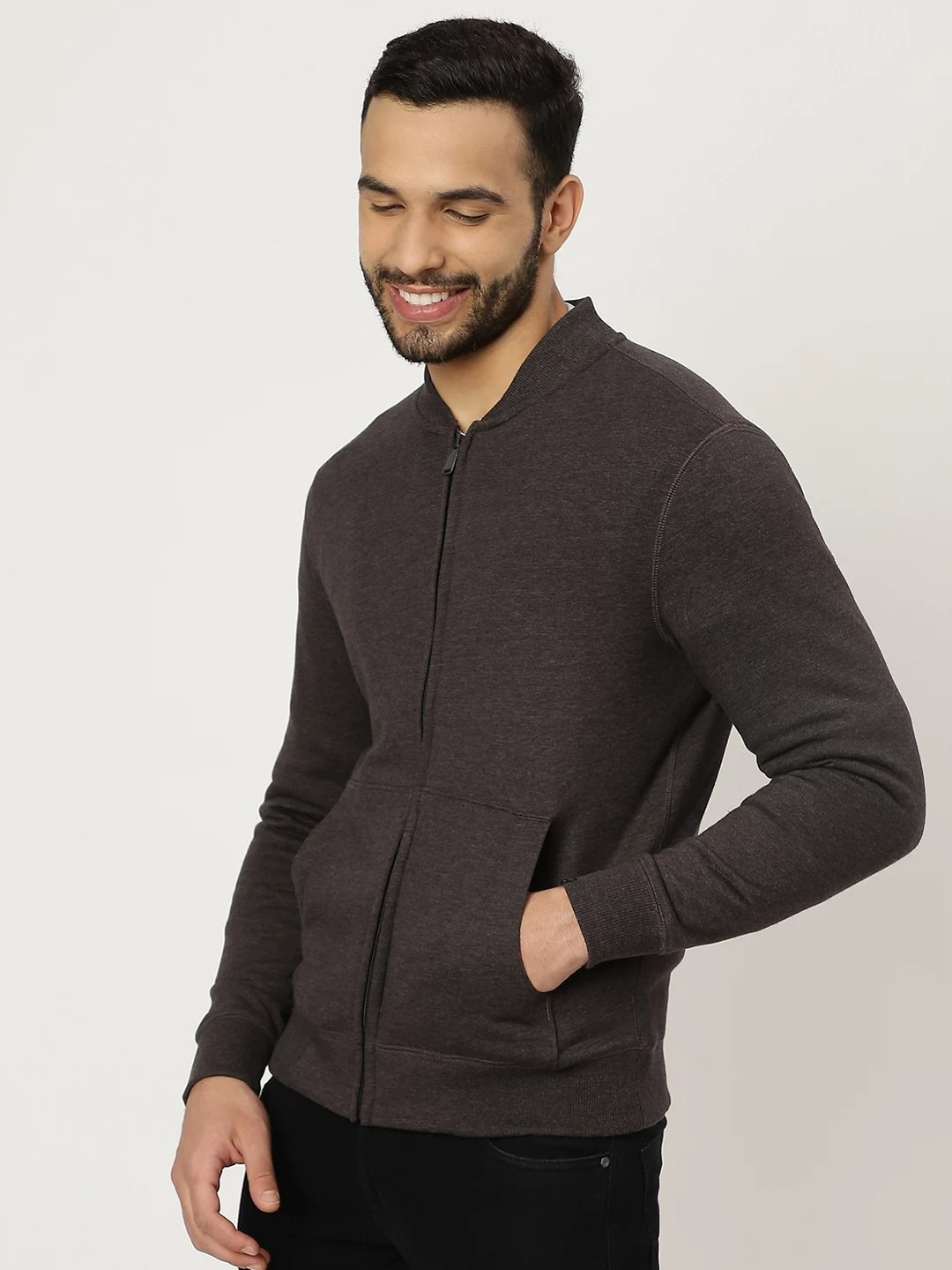 

Marks & Spencer Men Charcoal Front Open Sweatshirt