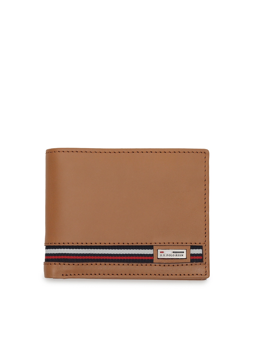 

U S Polo Assn Men Tan & White Leather Two Fold Wallet