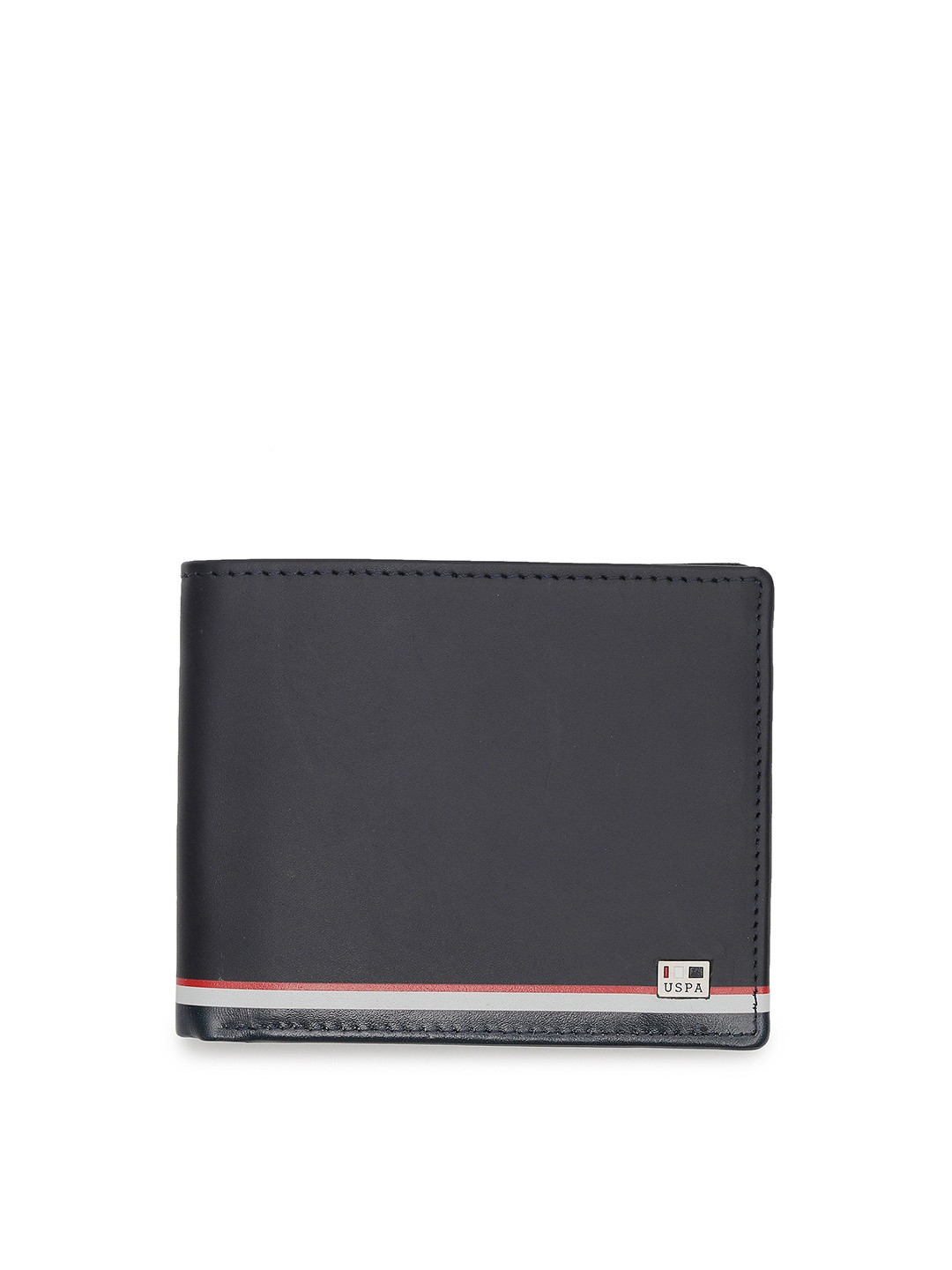 

U S Polo Assn Men Navy Blue & White Leather Two Fold Wallet