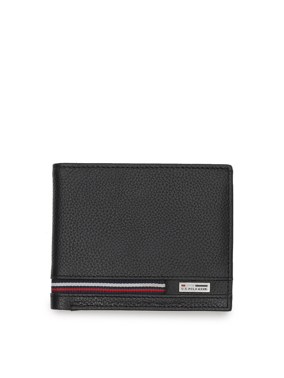 

U S Polo Assn Men Black & White Leather Two Fold Wallet