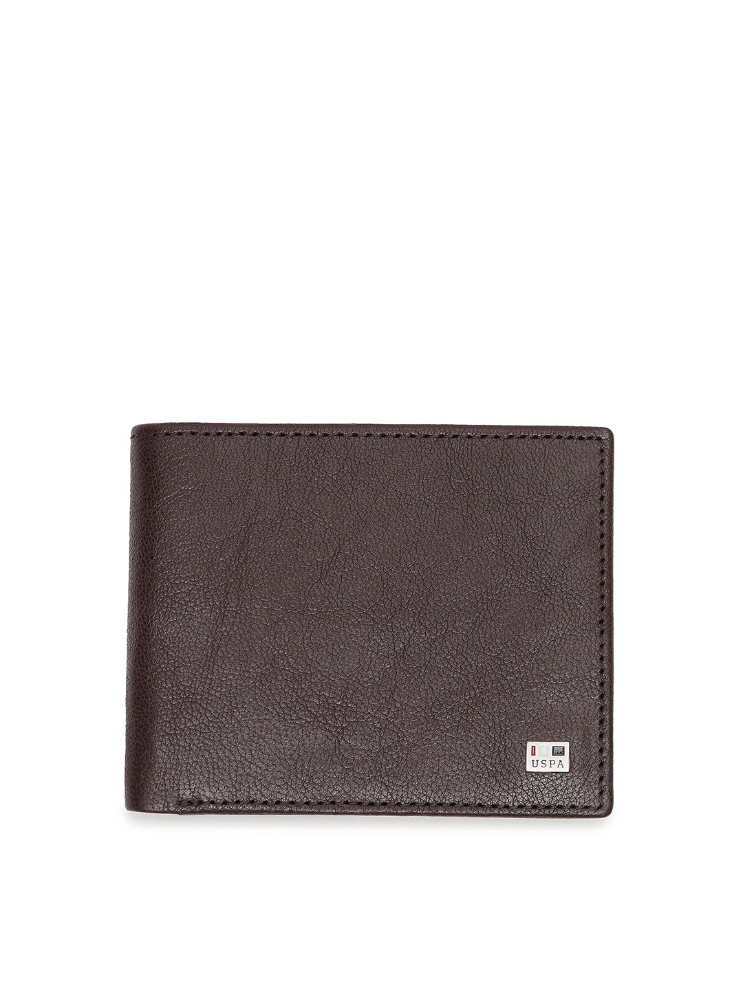

U S Polo Assn Men Brown & Red Leather Two Fold Wallet