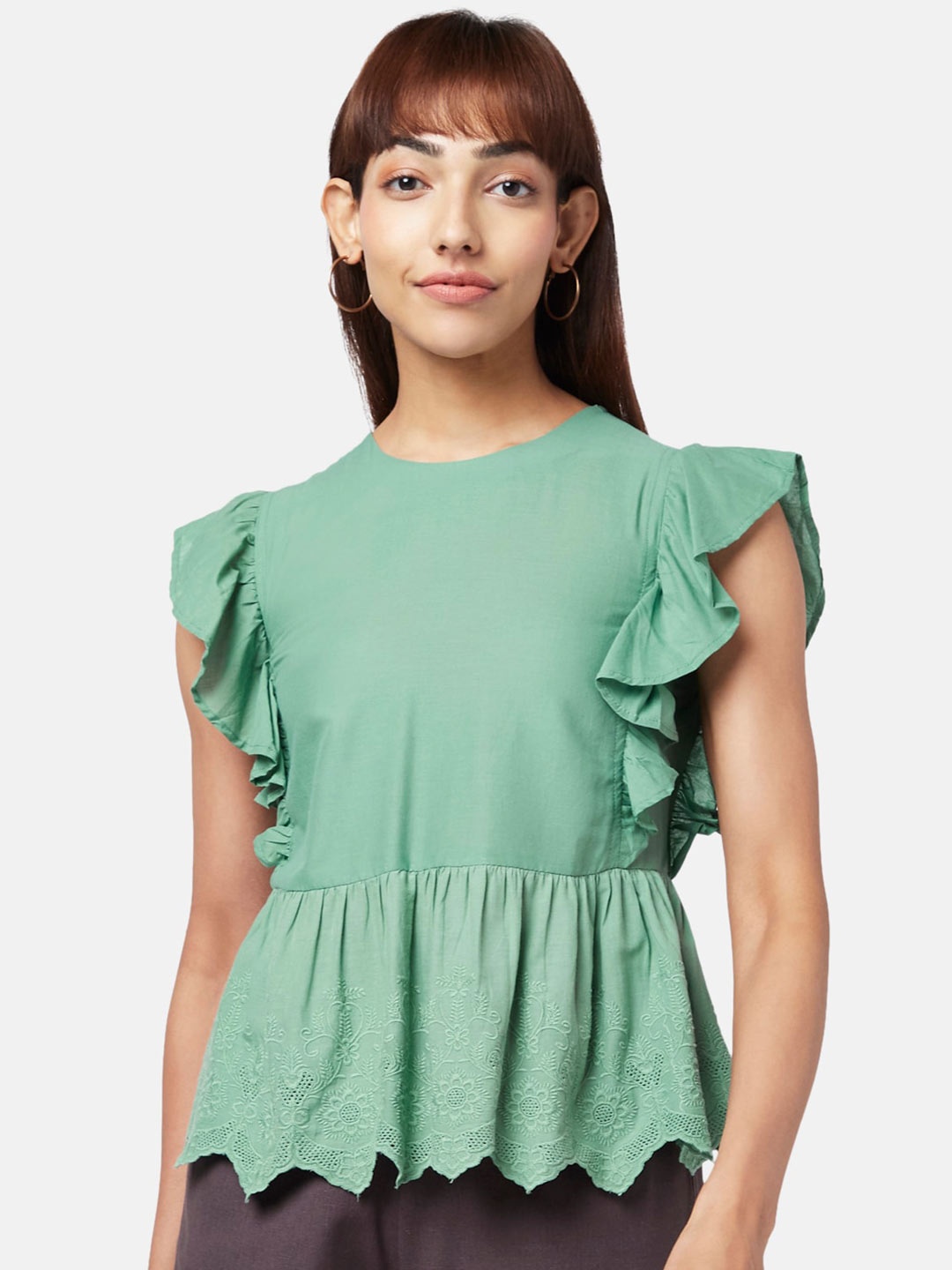 

AKKRITI BY PANTALOONS Green Peplum Top