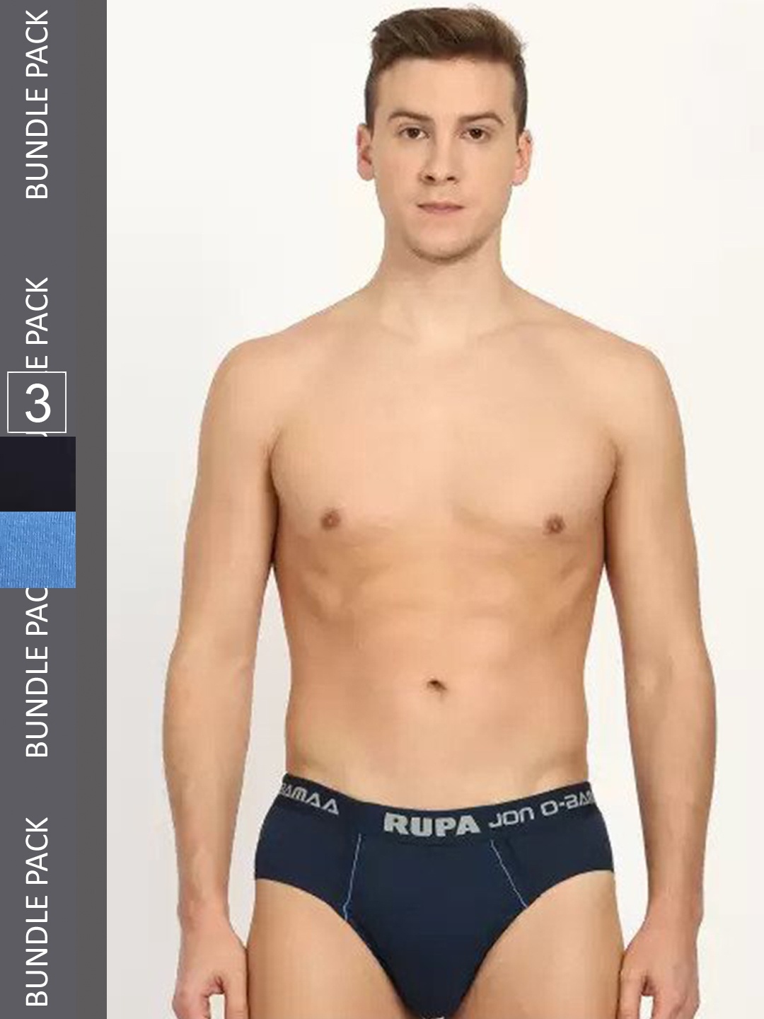 JON Men Pack Of 3 Assorted Pure Cotton Hipster Briefs