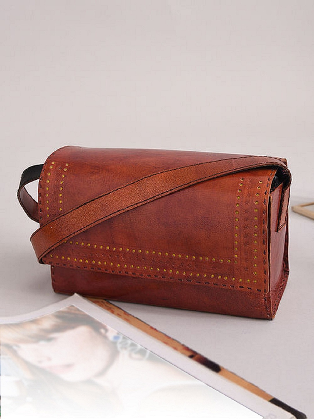 

Jalwa Art Brown Textured Leather Structured Sling Bag
