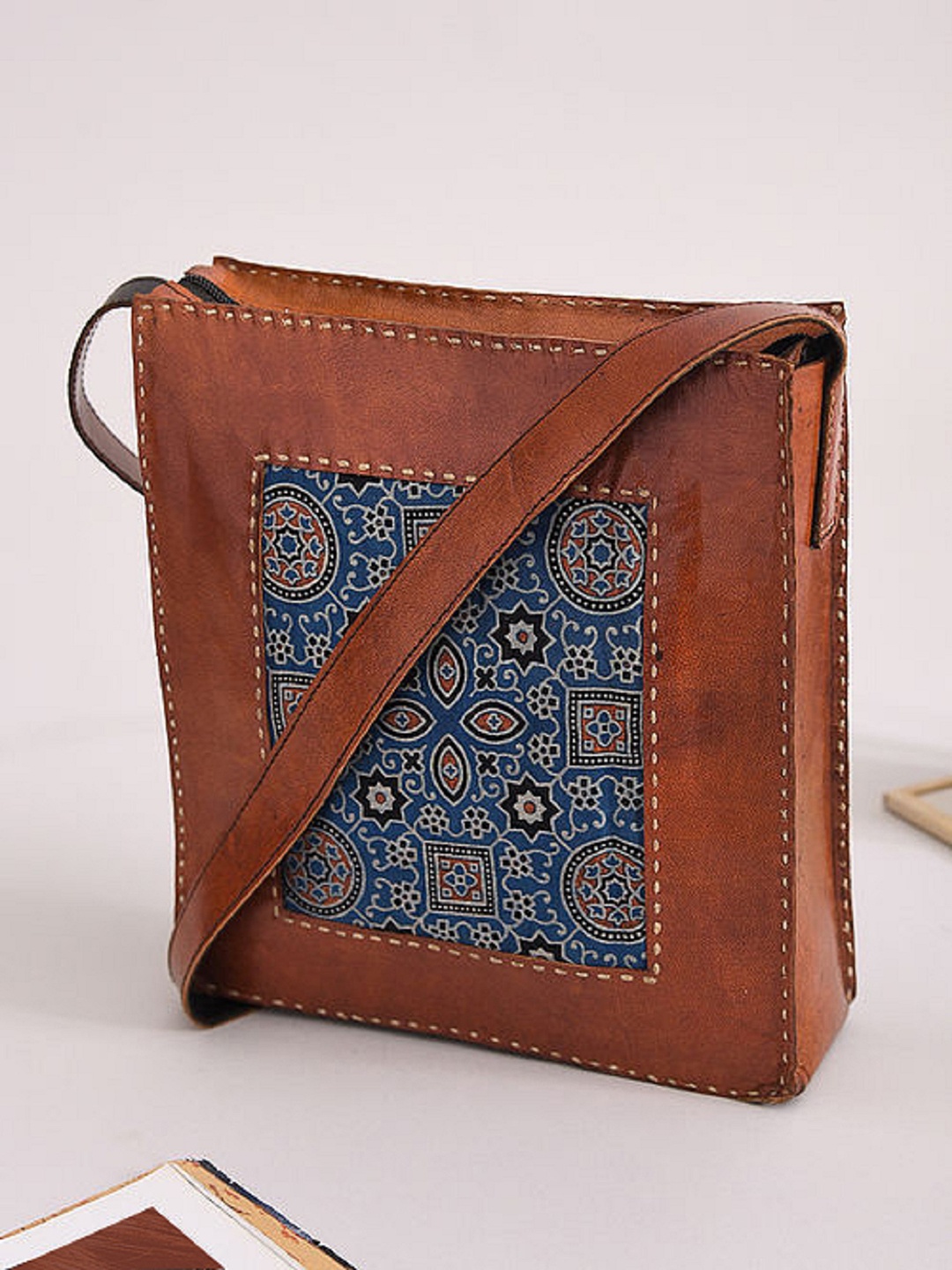 

Jalwa Art Brown Ethnic Motifs Printed Leather Structured Sling Bag
