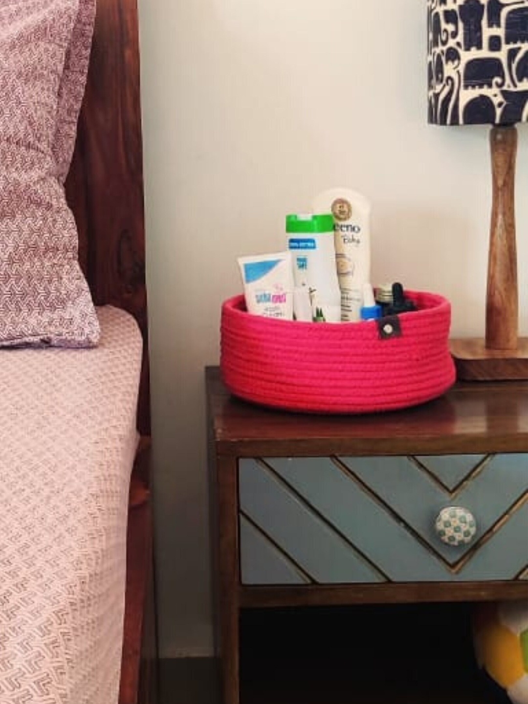 JASMEY HOMES Coral Pink Multi-Utility Storage Basket