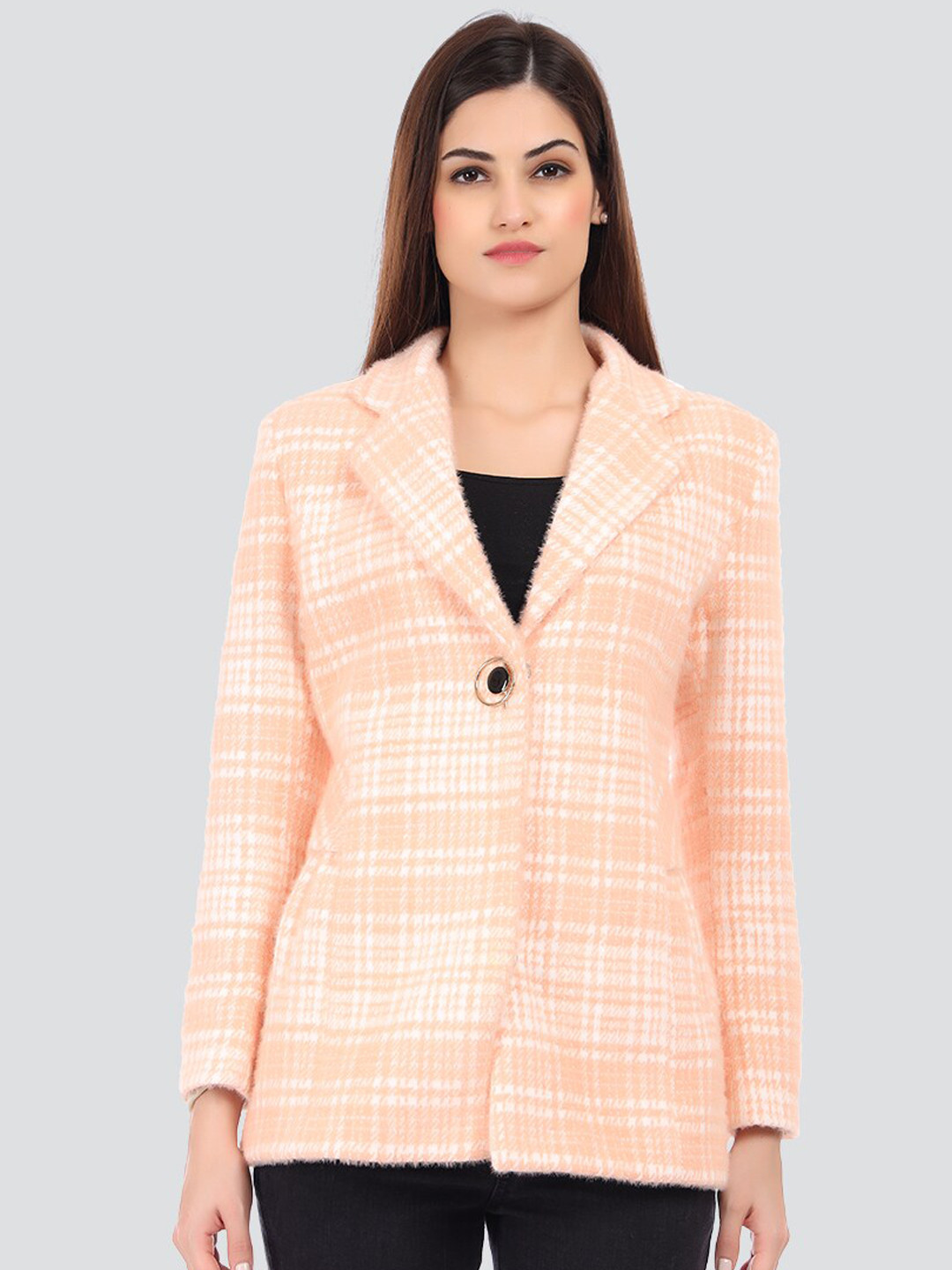 

YOUNG CLUB CLASSIC Women Orange Checked Overcoat