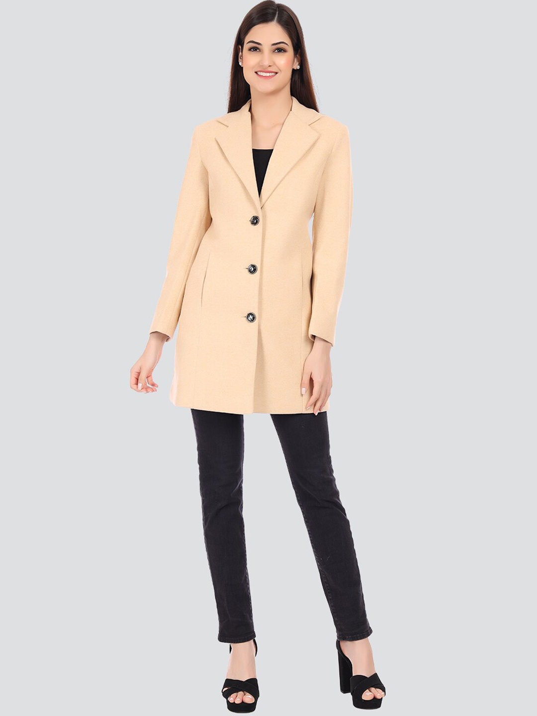 

YOUNG CLUB CLASSIC Women Yellow Solid Double-Breasted Overcoat