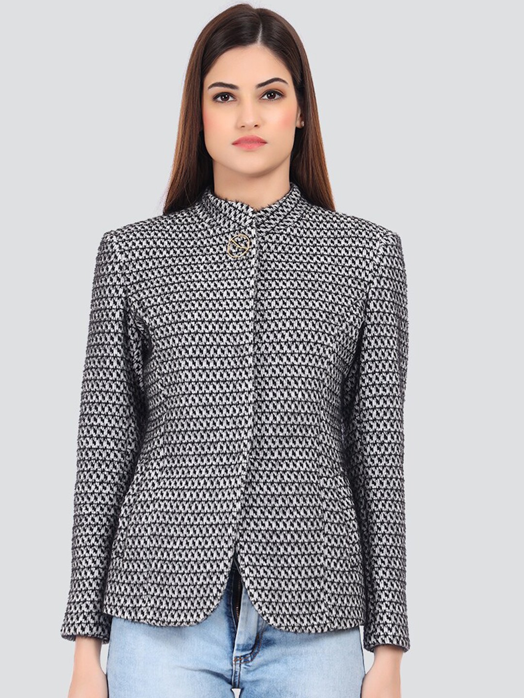 

YOUNG CLUB CLASSIC Women Black Self Design Woolen Overcoat