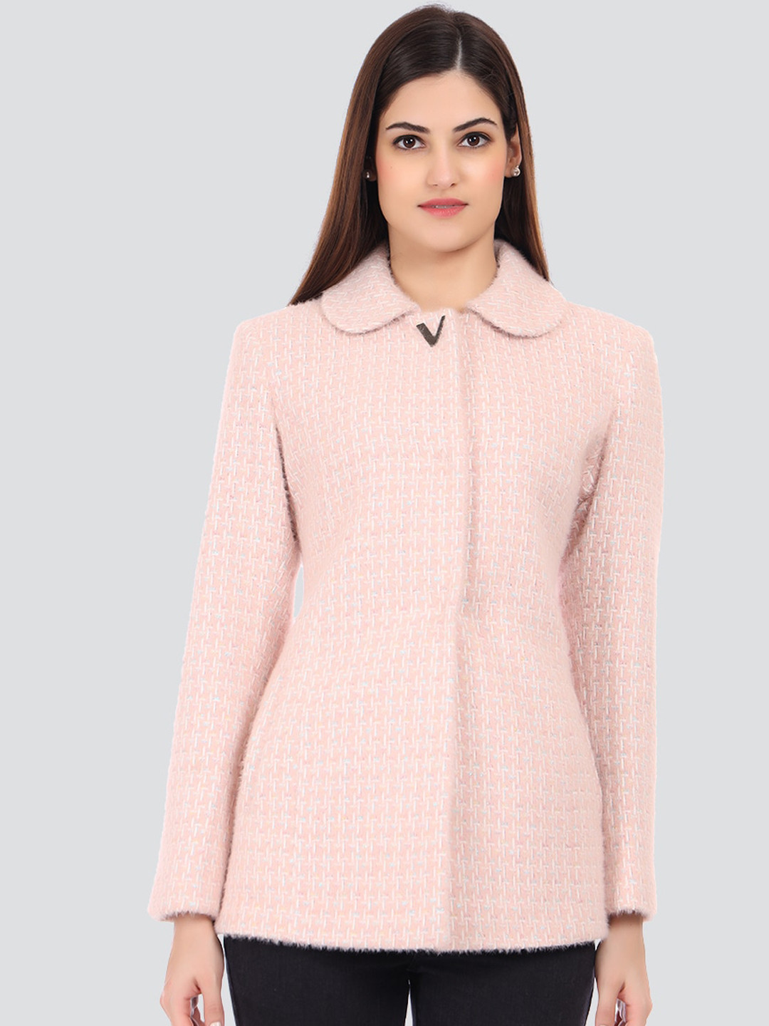 

YOUNG CLUB CLASSIC Women Pink Self Design Woolen Winter Overcoat