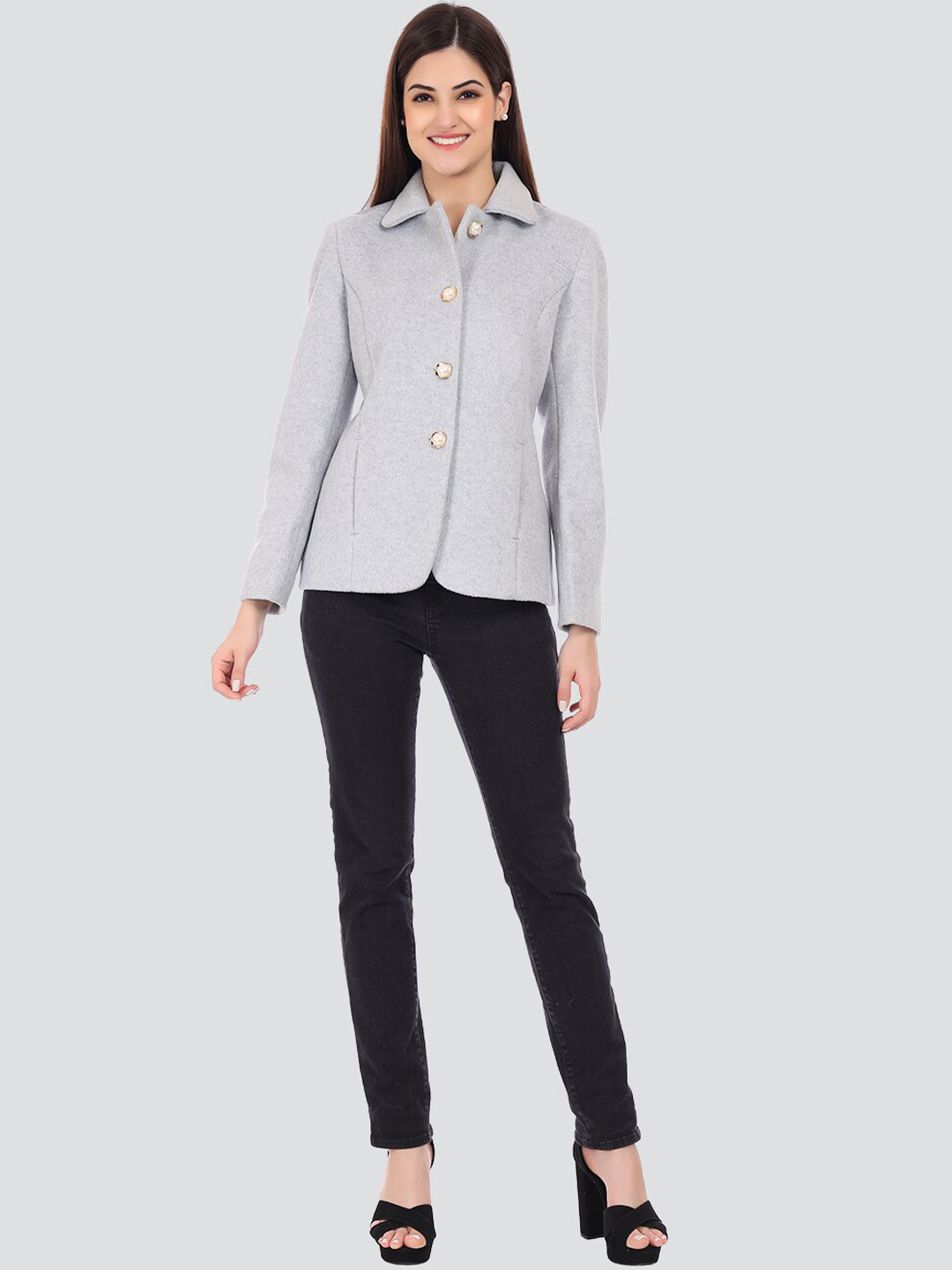 

YOUNG CLUB CLASSIC Women Grey Woolen Overcoat