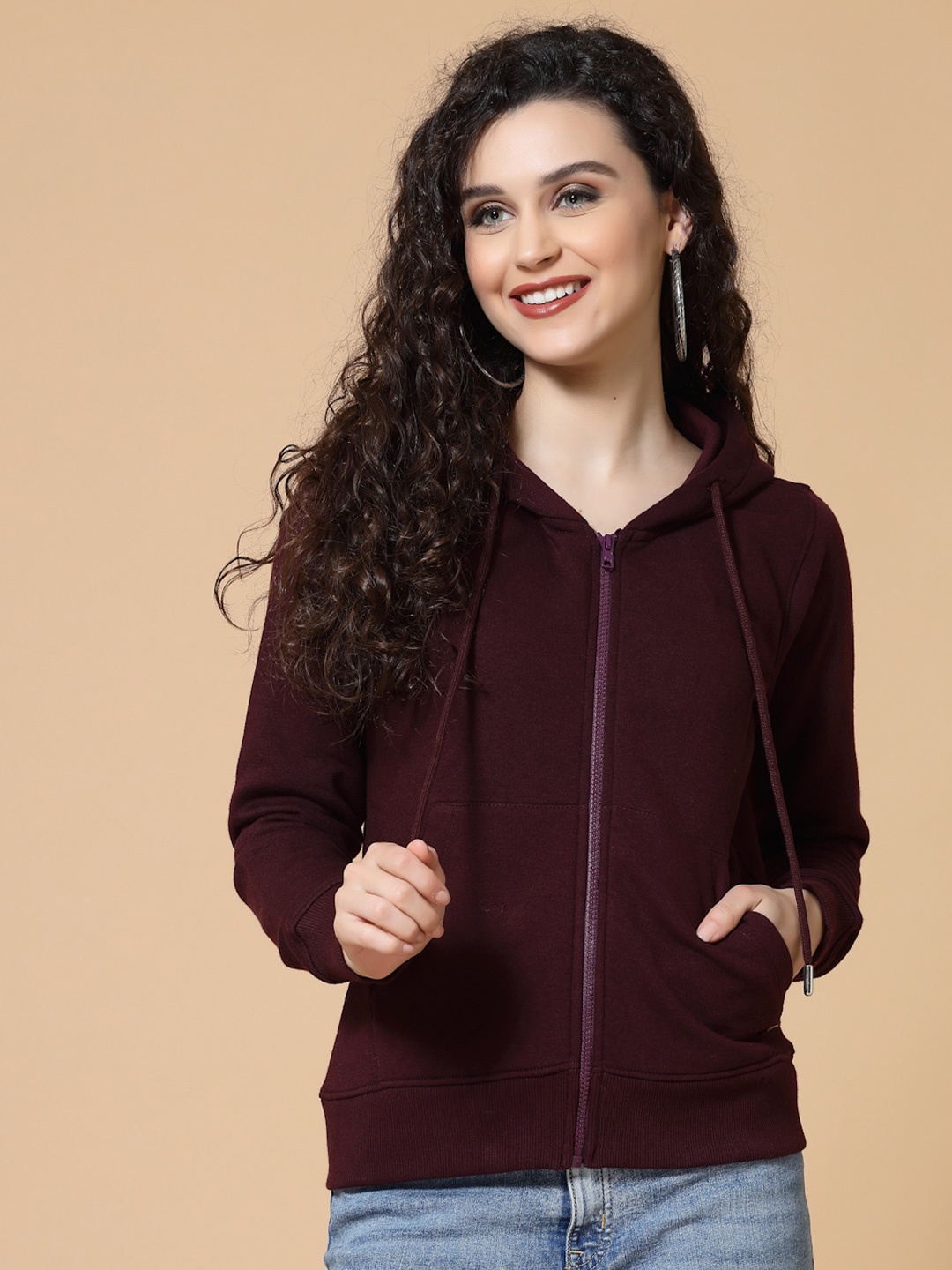 

Wool Trees Women Burgundy Hooded Cotton Sweatshirt