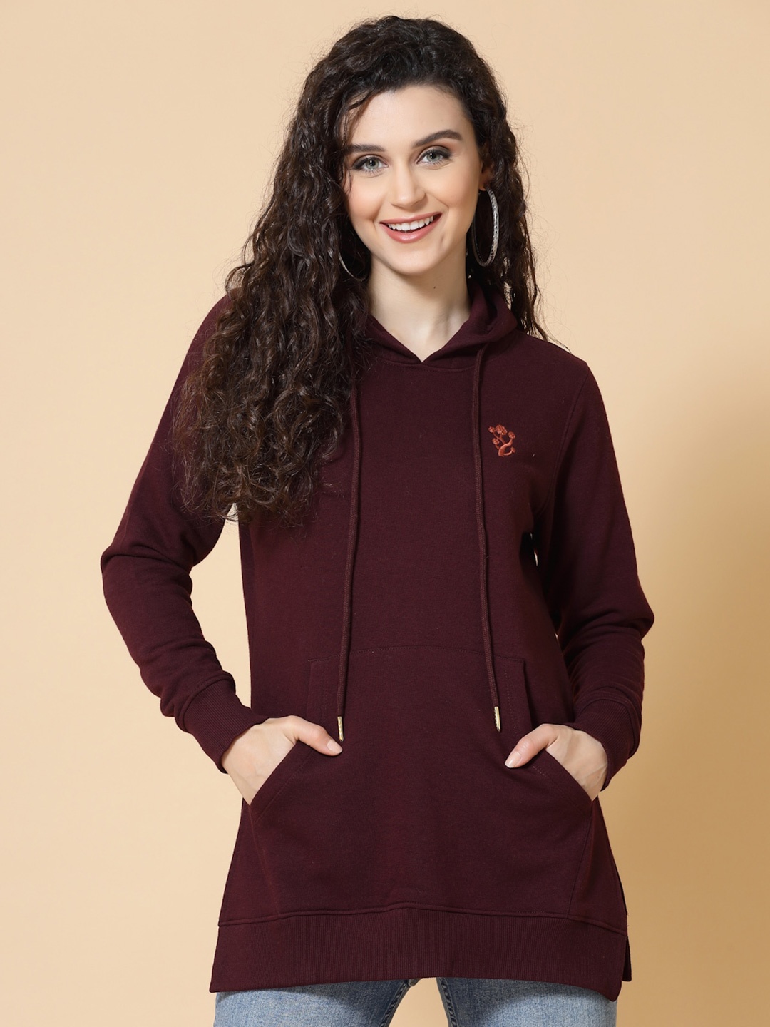 

Wool Trees Women Burgundy Hooded Cotton Sweatshirt