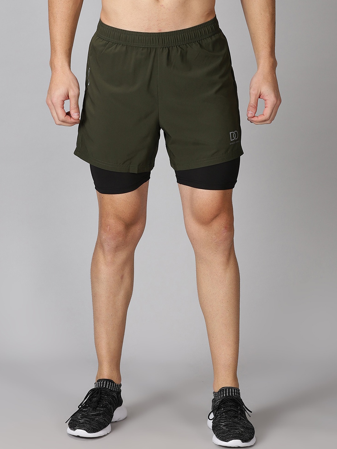 

The Short Store Men Olive Green Slim Fit Training or Gym Sports Shorts