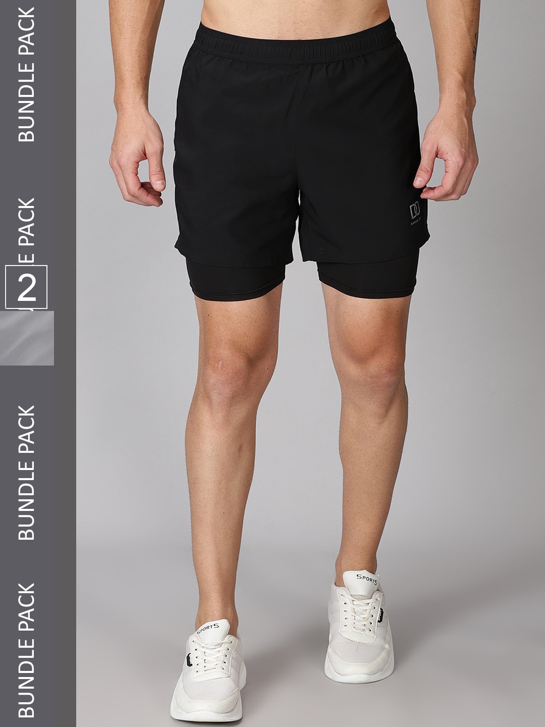 

The Short Store Men Black & Grey Pack Of 2 Running Sports Shorts