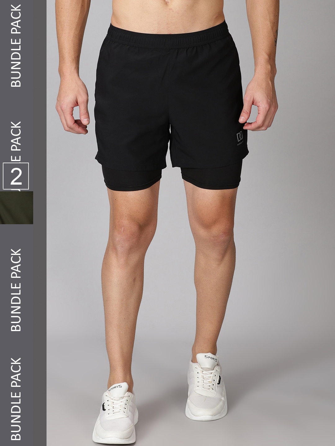

The Short Store Men Black & Olive Green Pack Of 2 Running Sports Shorts