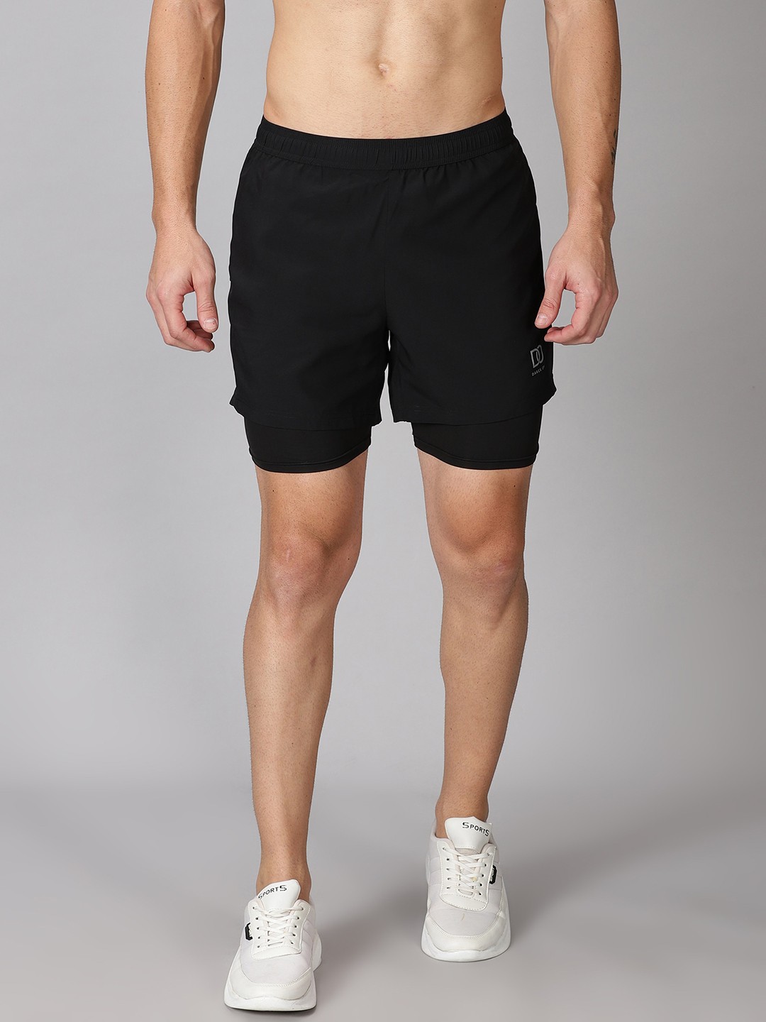 

The Short Store Men Black Slim Fit Training or Gym Sports Shorts