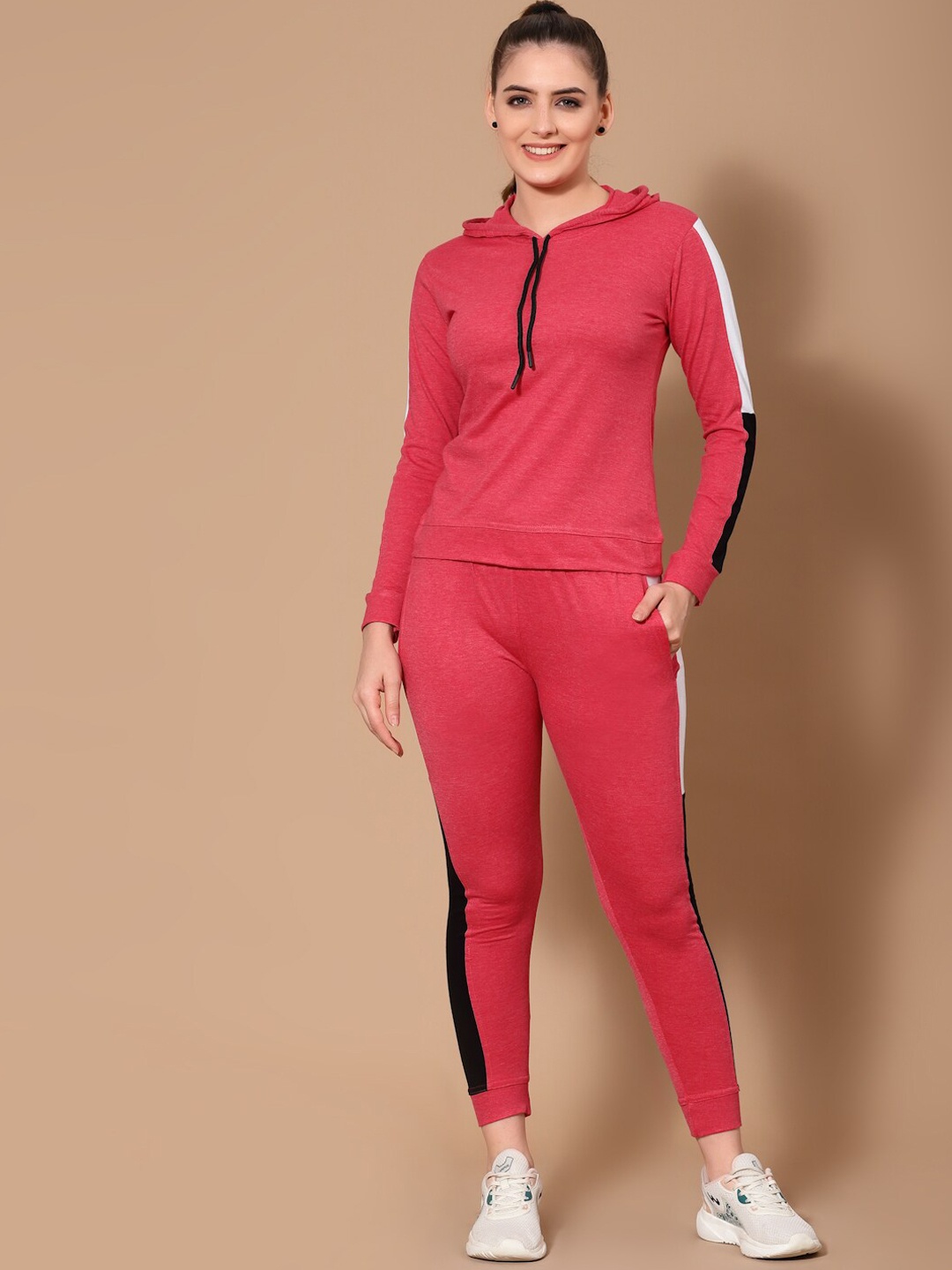 

HILL STREET Women Red Colourblocked Hooded Jogger-suit