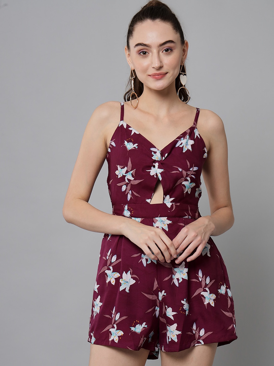 

emeros Maroon & White Floral Printed Jumpsuit