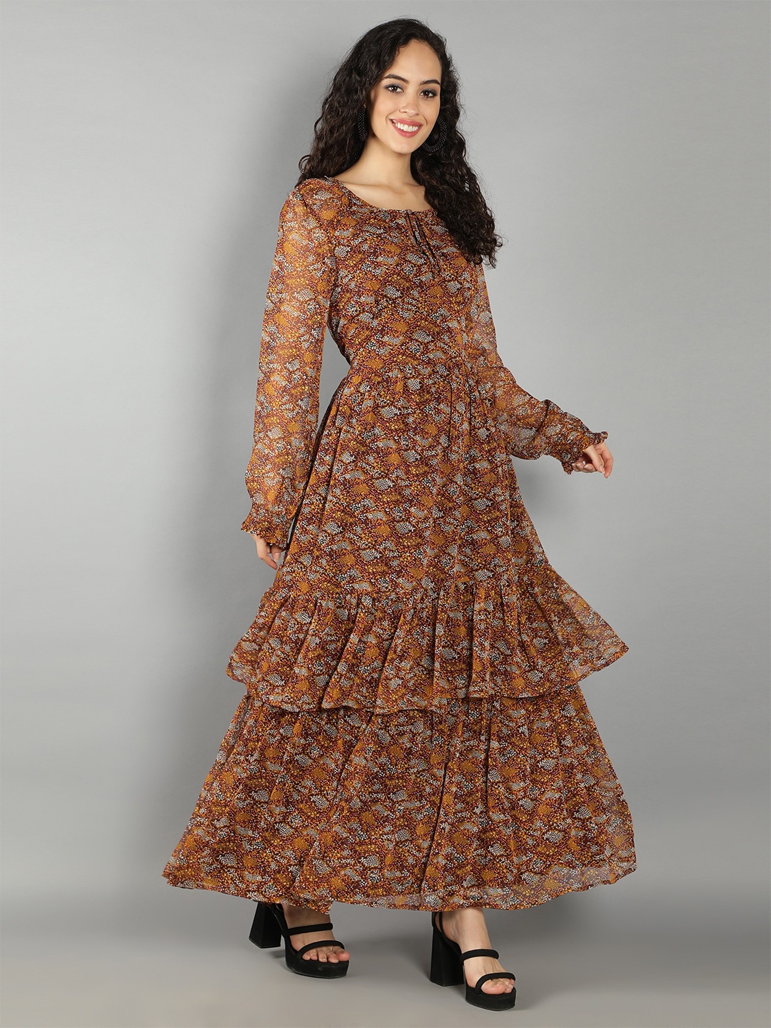 

DEBONATELLA Brown Floral Georgette Maxi Maxi Dress