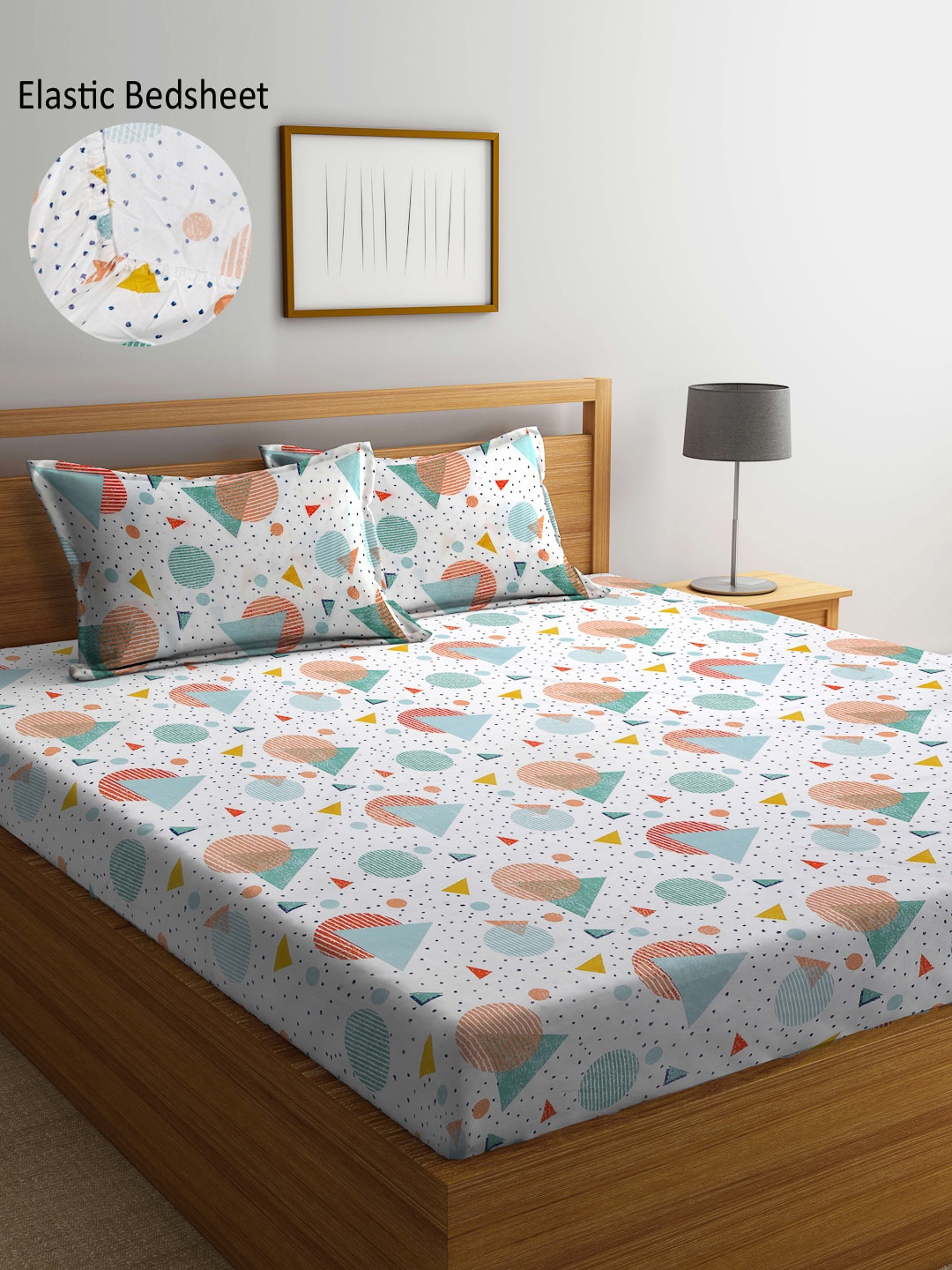 

Arrabi White & Orange Geometric 300 TC King Bedsheet with 2 Pillow Covers