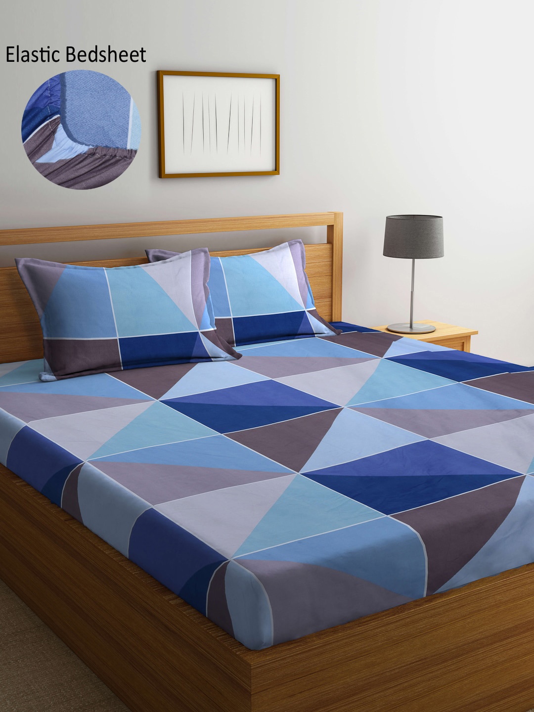 

Arrabi Blue & Brown Geometric 300 TC King Bedsheet with 2 Pillow Covers