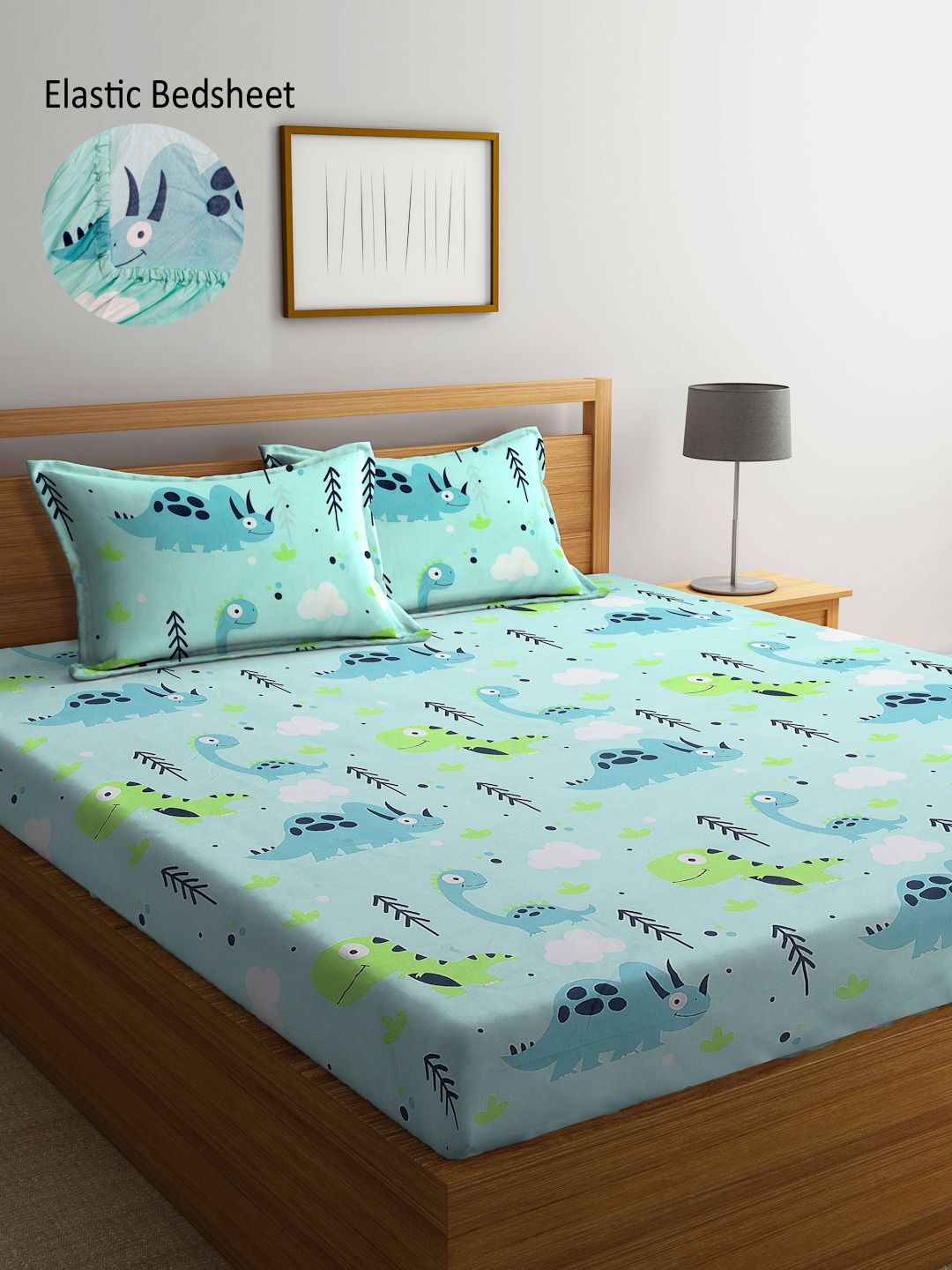 

Arrabi Green & White Graphic 300 TC King Bedsheet with 2 Pillow Covers
