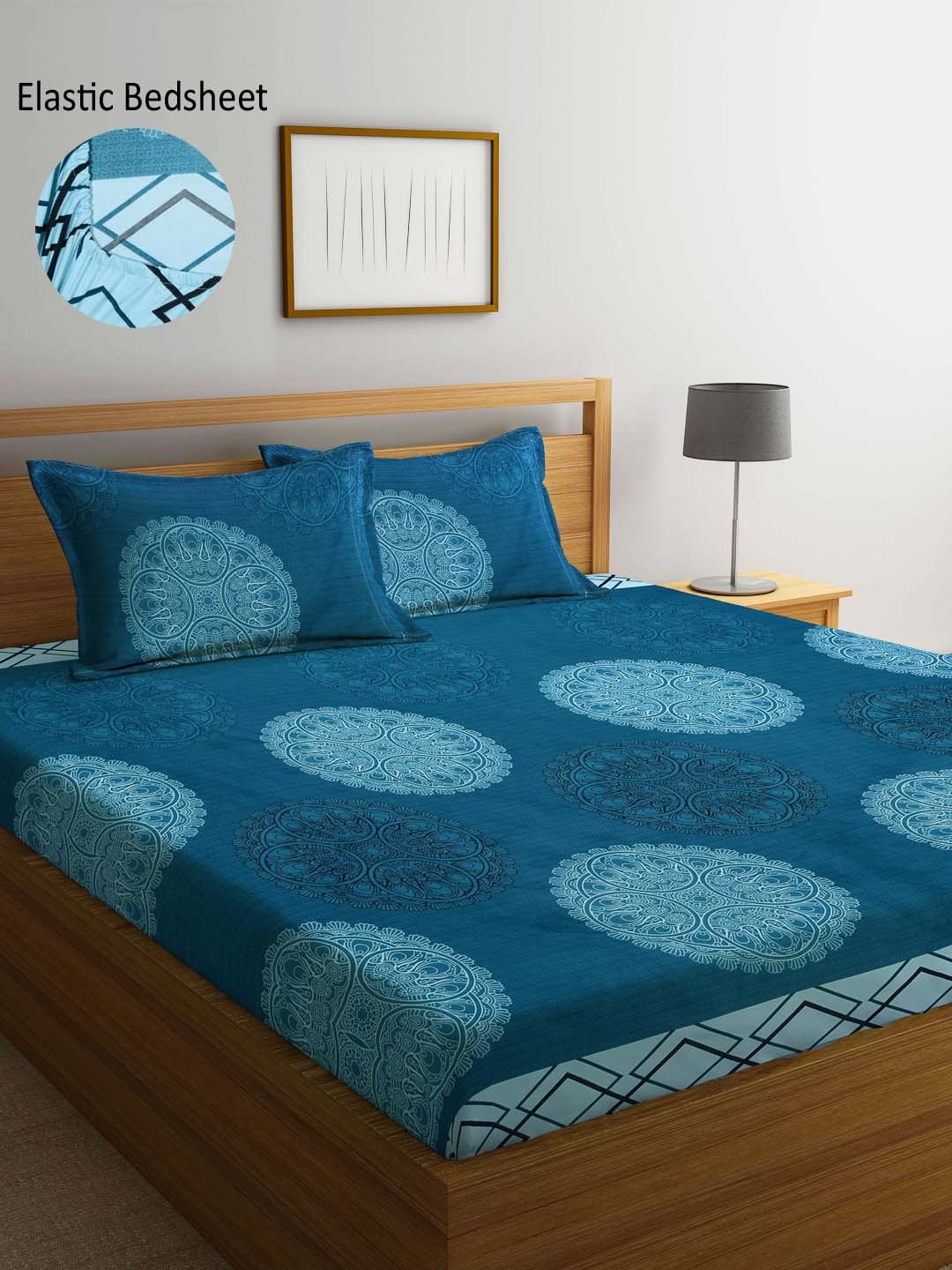 

Arrabi Blue & White Ethnic Motifs 300 TC King Bedsheet with 2 Pillow Covers