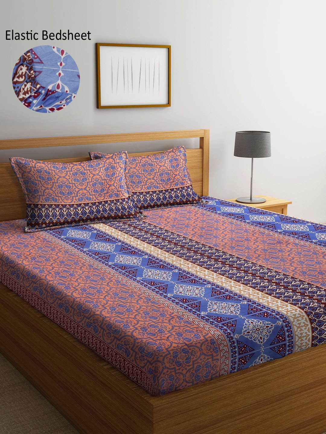 

Arrabi Blue & Brown Ethnic Motifs 300 TC King Bedsheet with 2 Pillow Covers