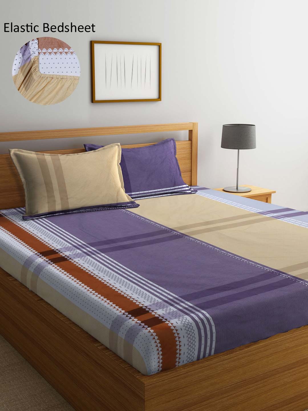 

Arrabi Grey & Beige Geometric 300 TC King Bedsheet with 2 Pillow Covers