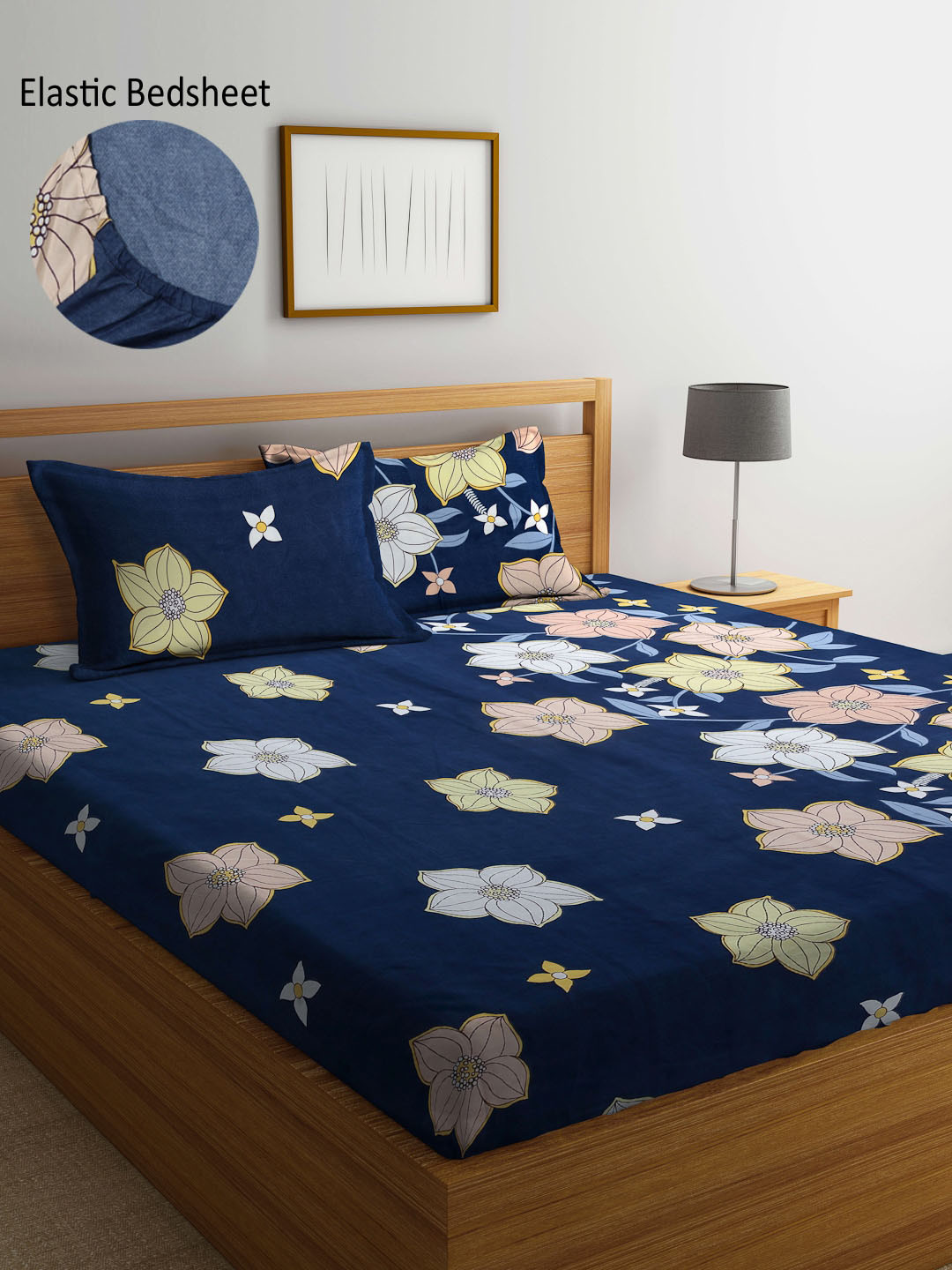 

Arrabi Blue & White Floral 300 TC King Bedsheet with 2 Pillow Covers