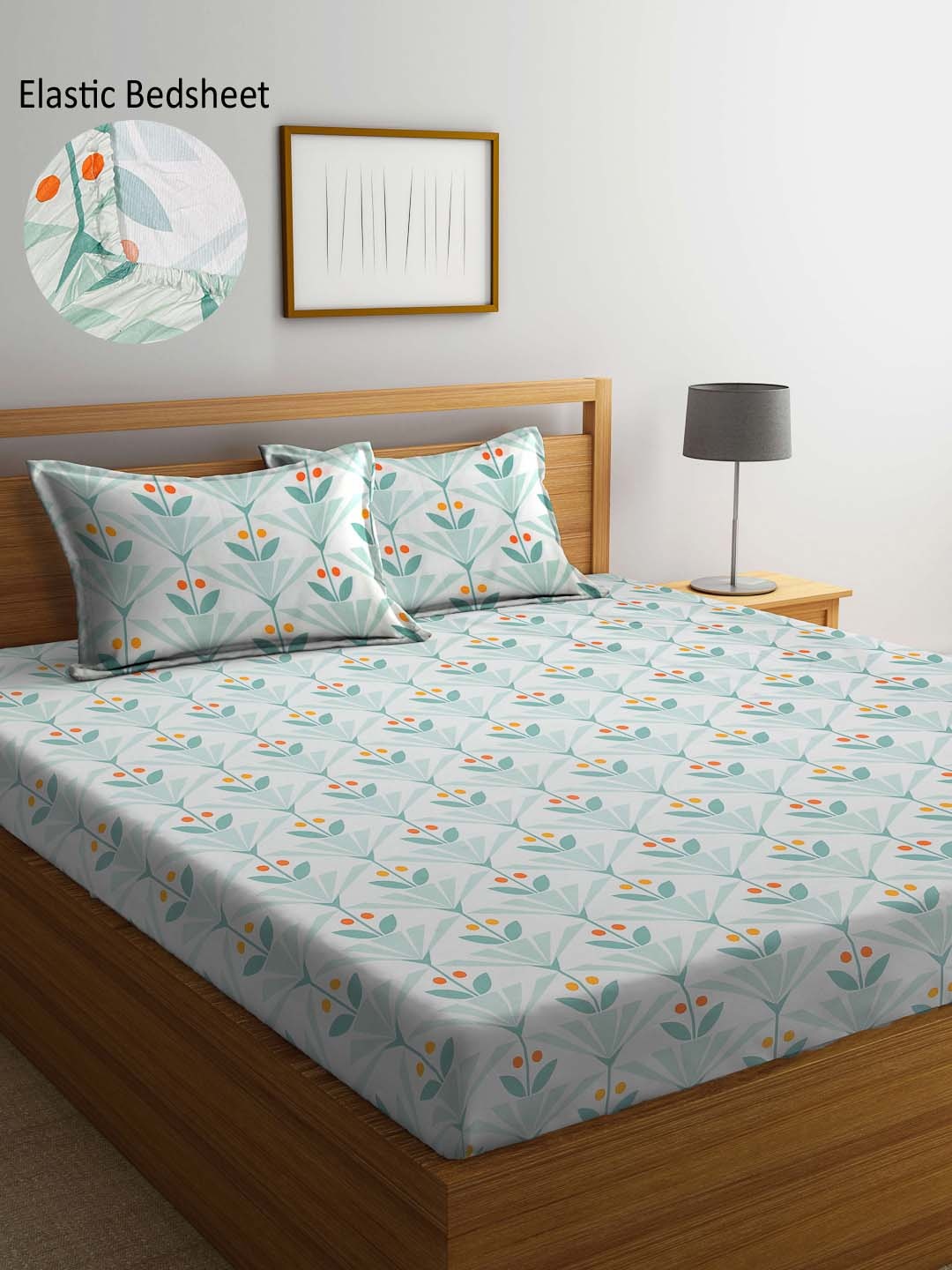 

Arrabi Green & White Floral 300 TC King Bedsheet with 2 Pillow Covers