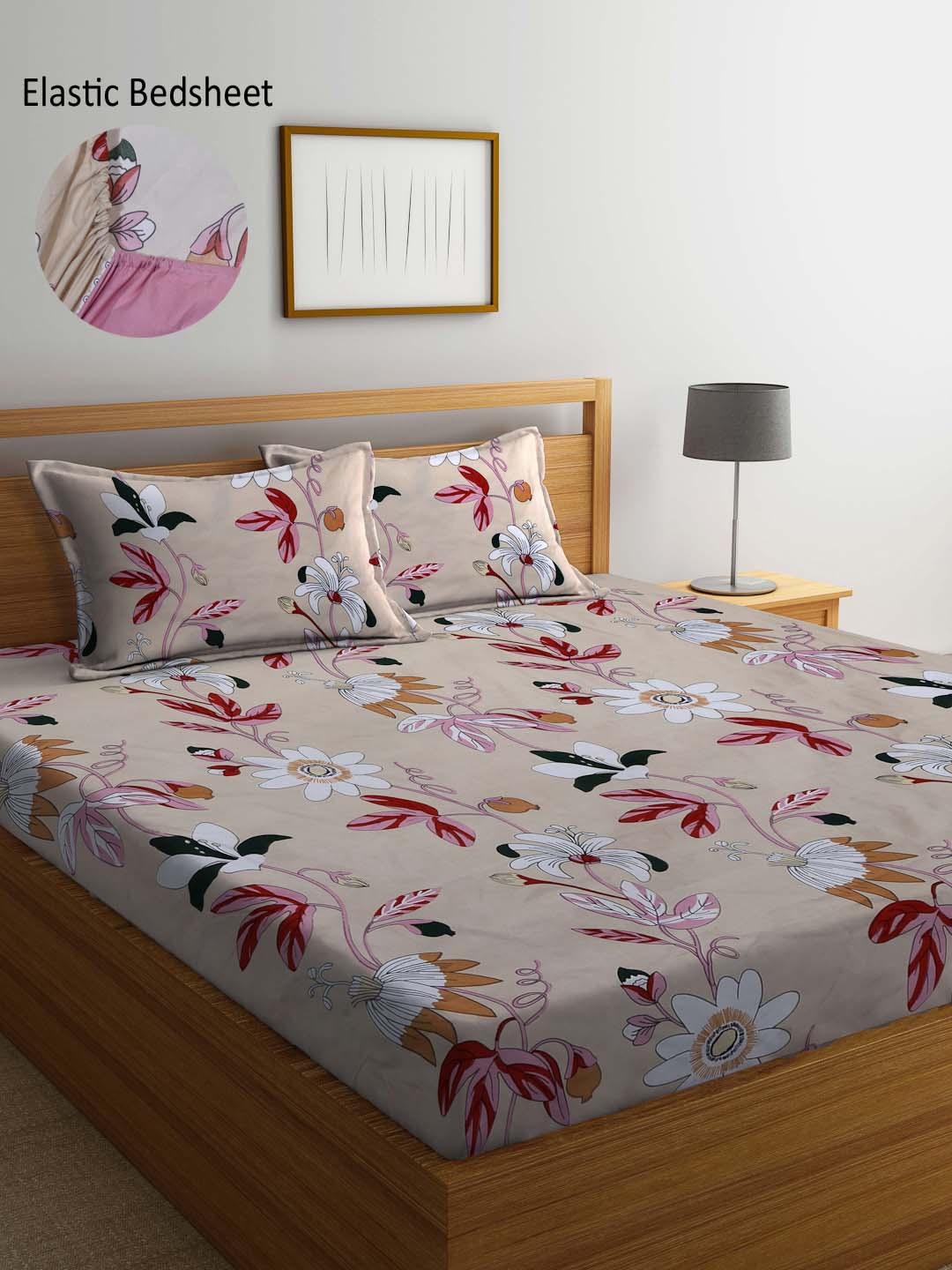 

Arrabi Brown & White Floral 300 TC King Bedsheet with 2 Pillow Covers