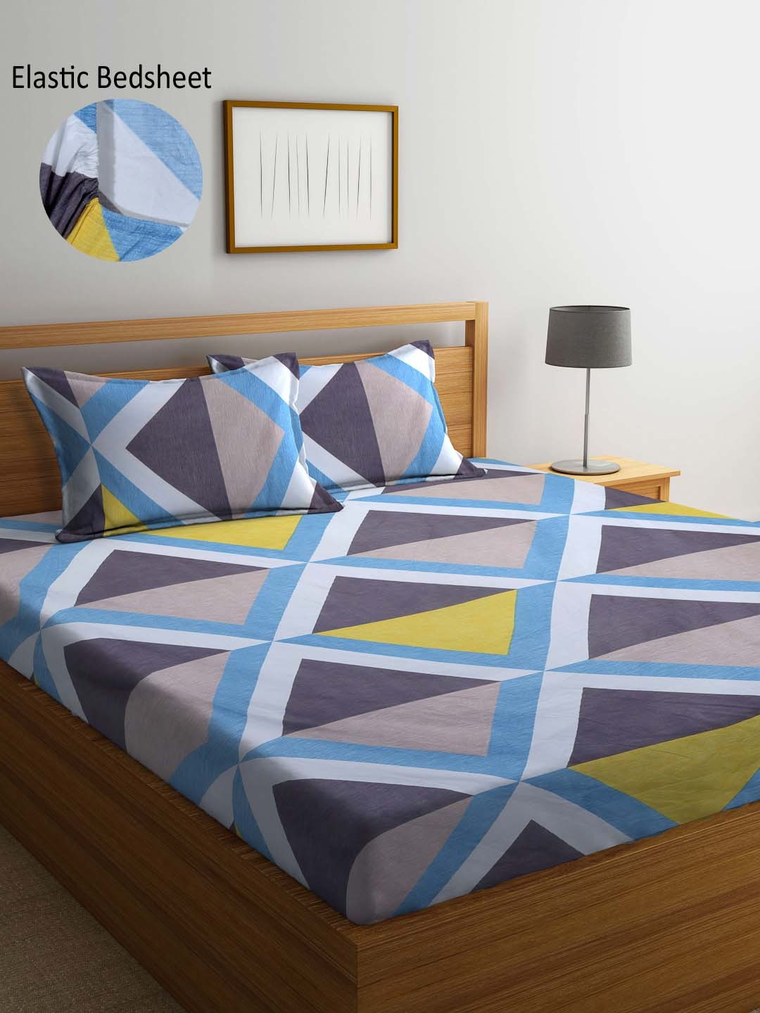 

Arrabi Yellow & White Geometric 300 TC King Bedsheet with 2 Pillow Covers