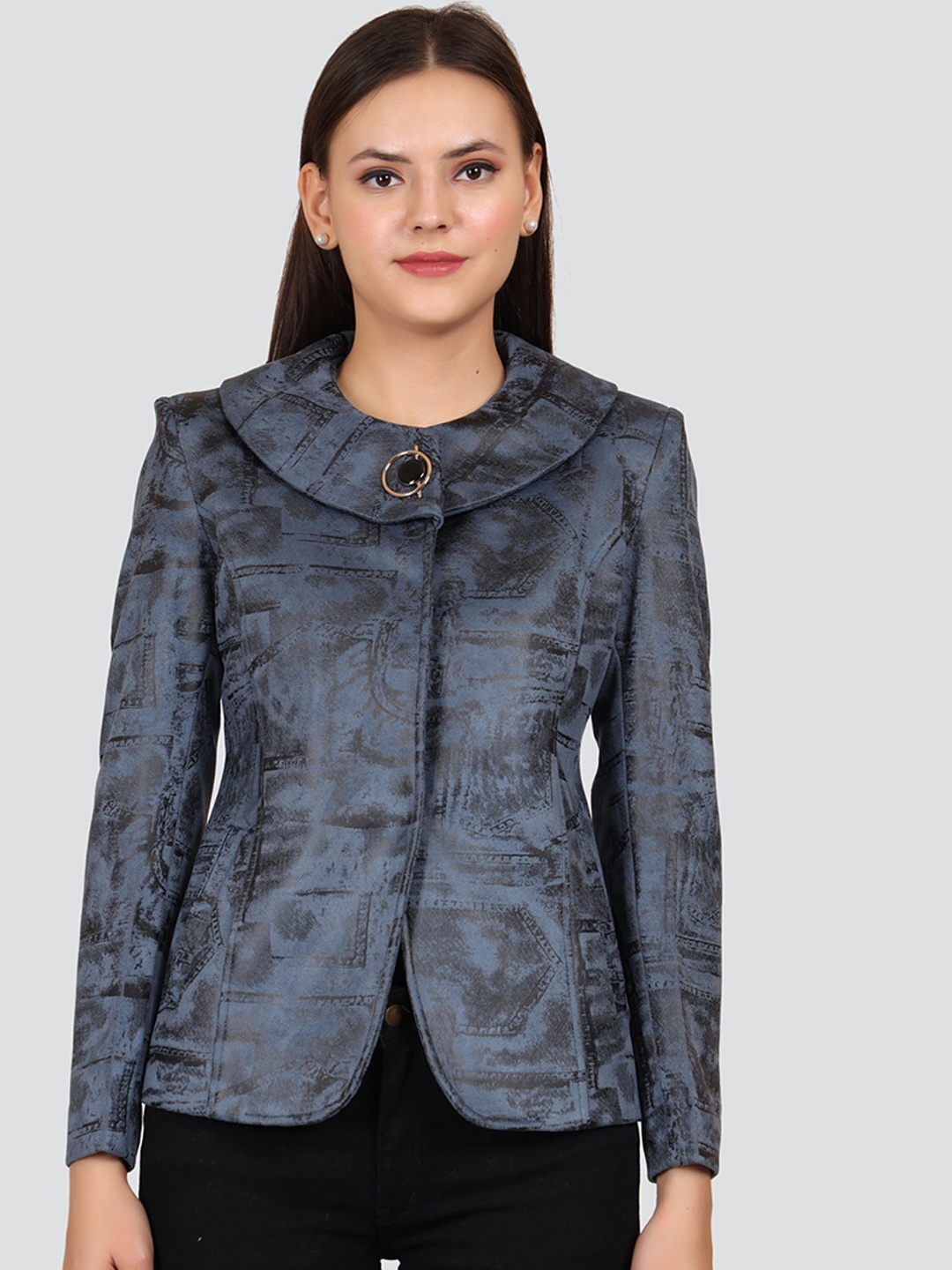 

YOUNG CLUB CLASSIC Women Blue Printed Overcoat